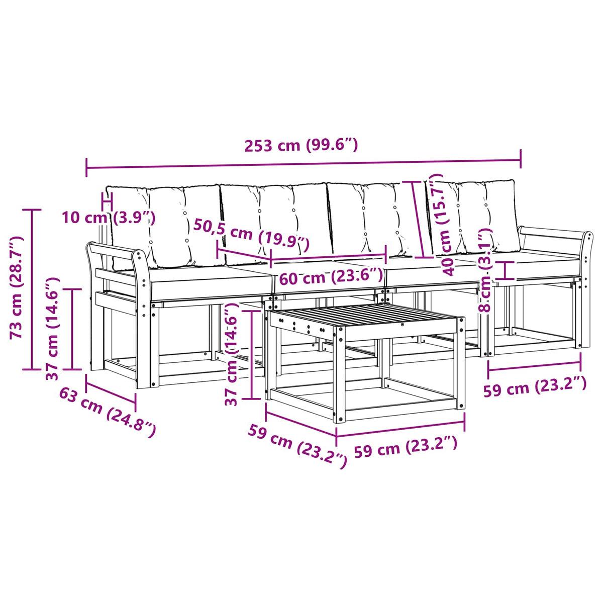 Set vanjskih sofa 5 kom. Prirodna i krem
