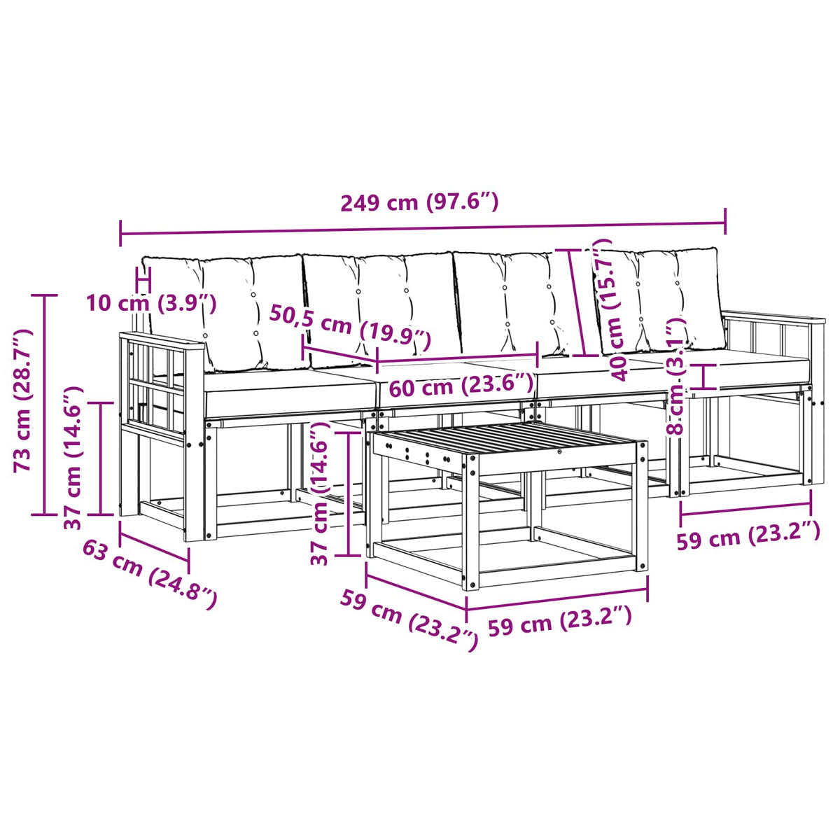 Set vanjskih sofa 5 kom. Prirodna i crna