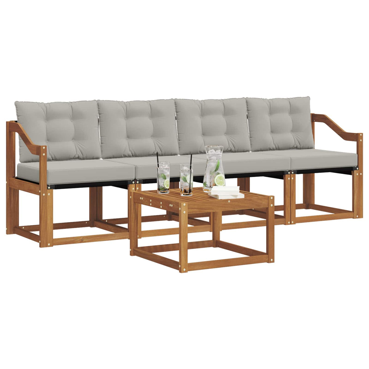 Set vanjskih sofa 5 kom. Prirodna i svijetlo siva