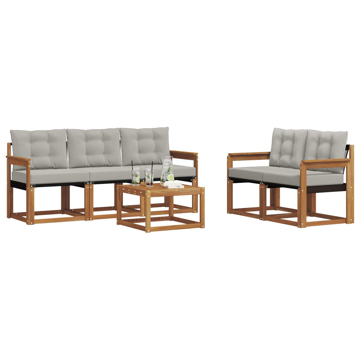 Set vanjskih sofa 6 kom. Prirodna i svijetlo siva
