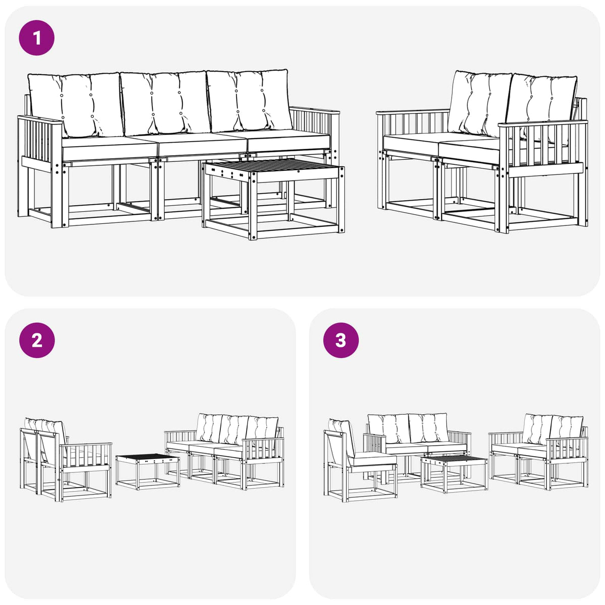 Set vanjskih sofa 6 kom. Prirodna i svijetlo siva