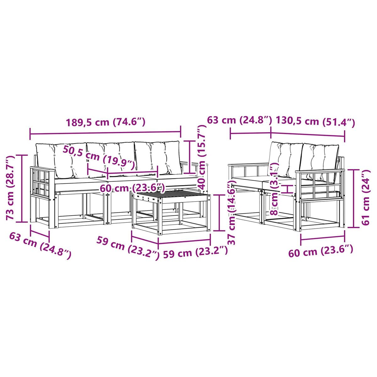 Set vanjskih sofa 6 kom. Prirodna i krem