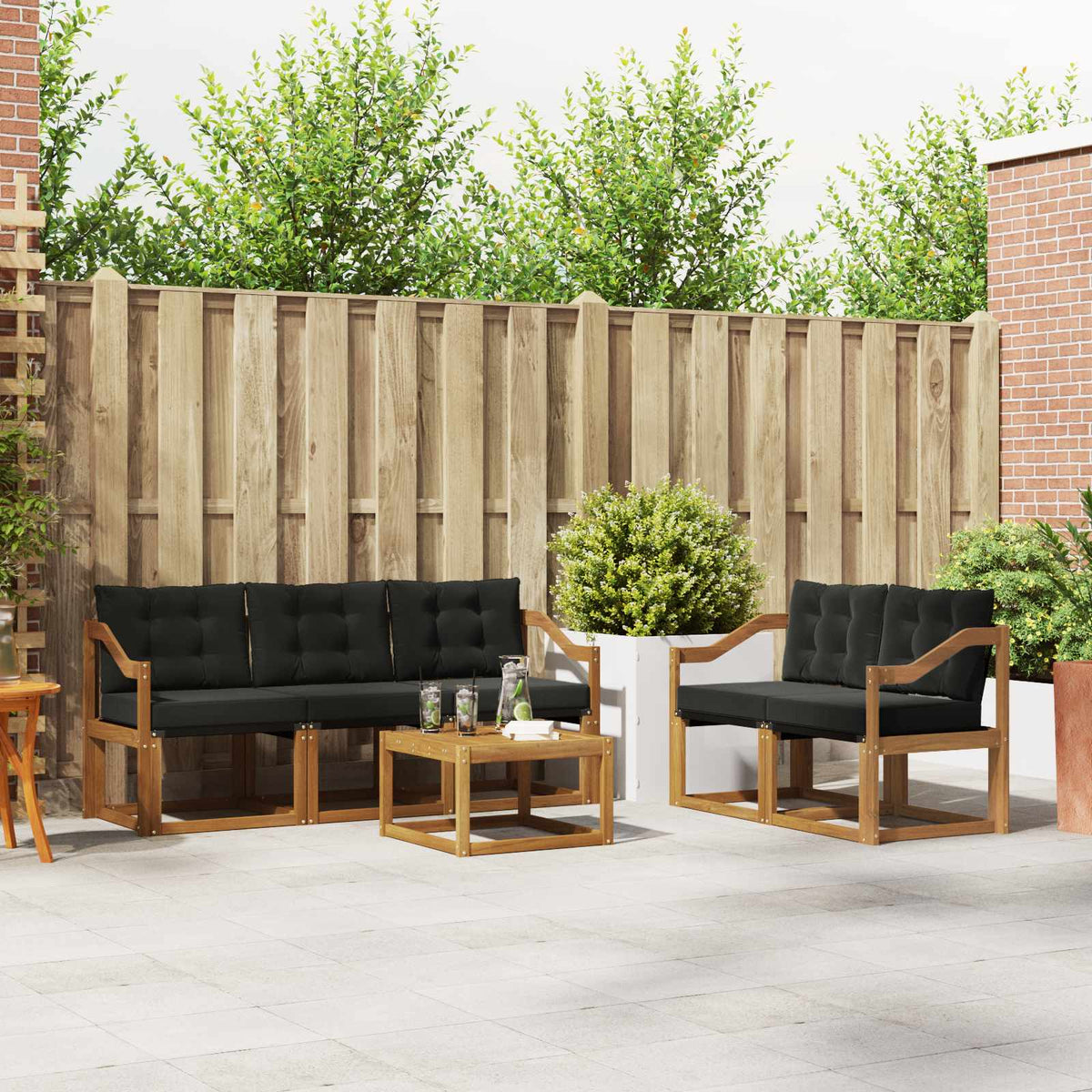 Set vanjskih sofa 6 kom. Prirodna i crna