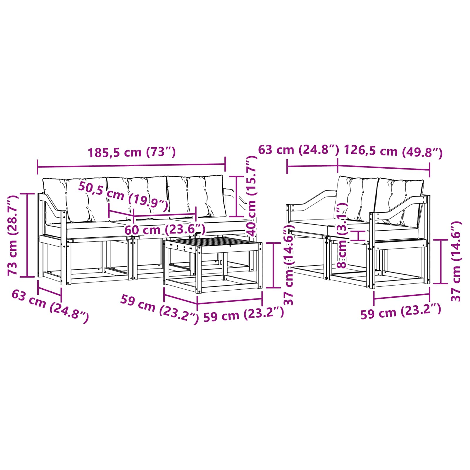 Set vanjskih sofa s jastukom 6 pcs Prirodna i crna