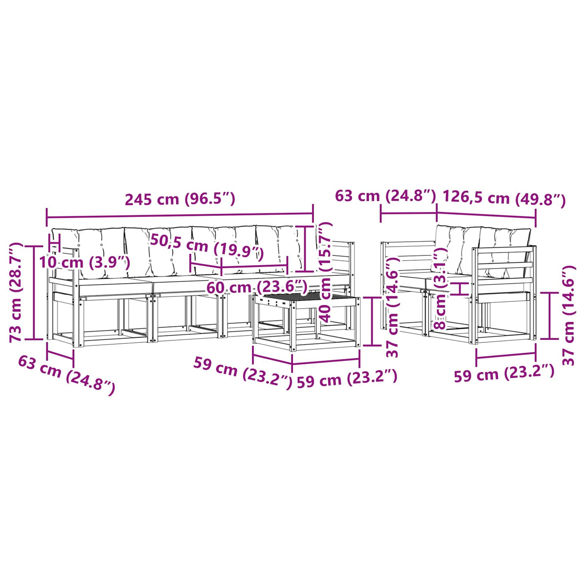 Set vanjskih sofa 7 kom. Prirodna i bež
