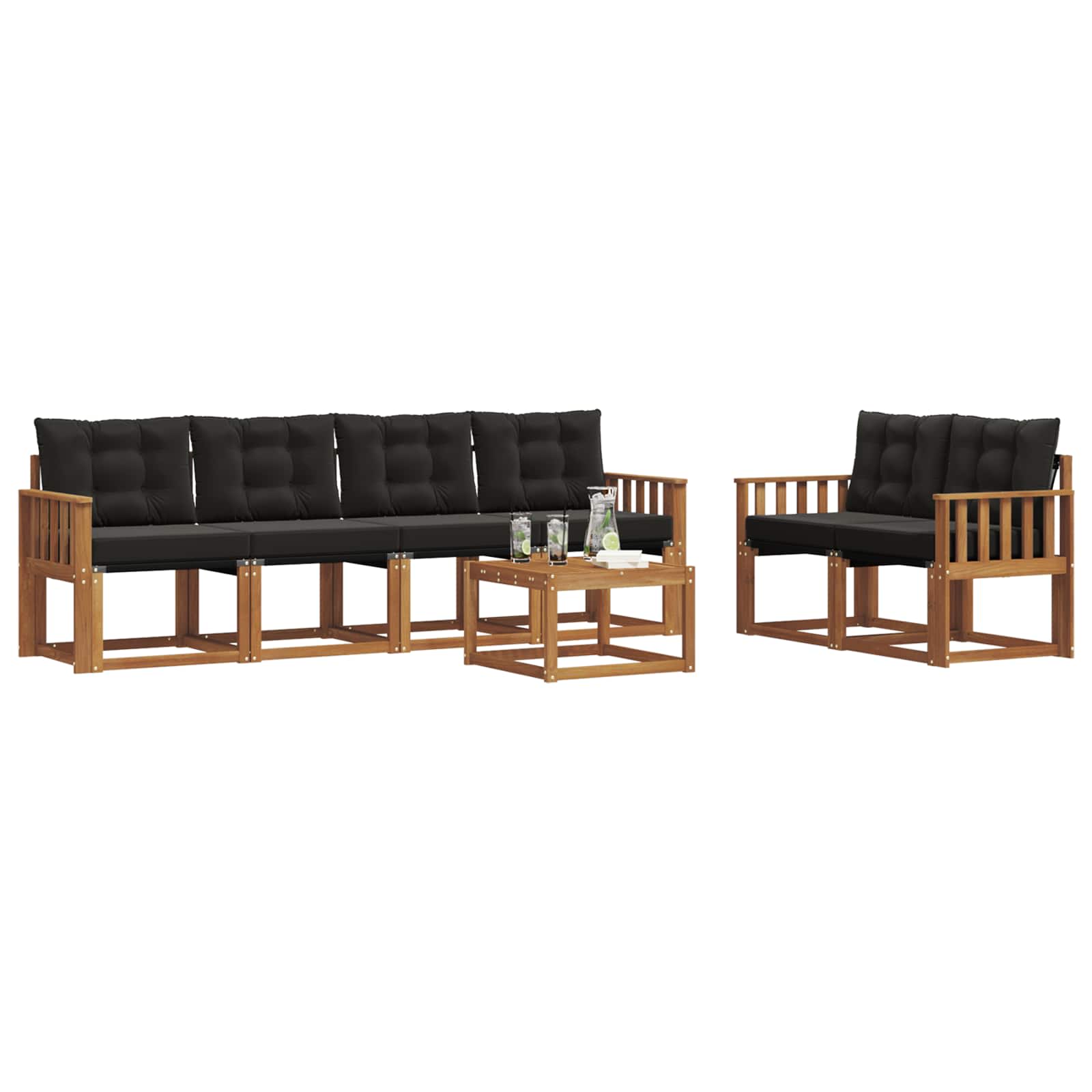 Set vanjskih sofa s jastukom 7 pcs Prirodna i crna