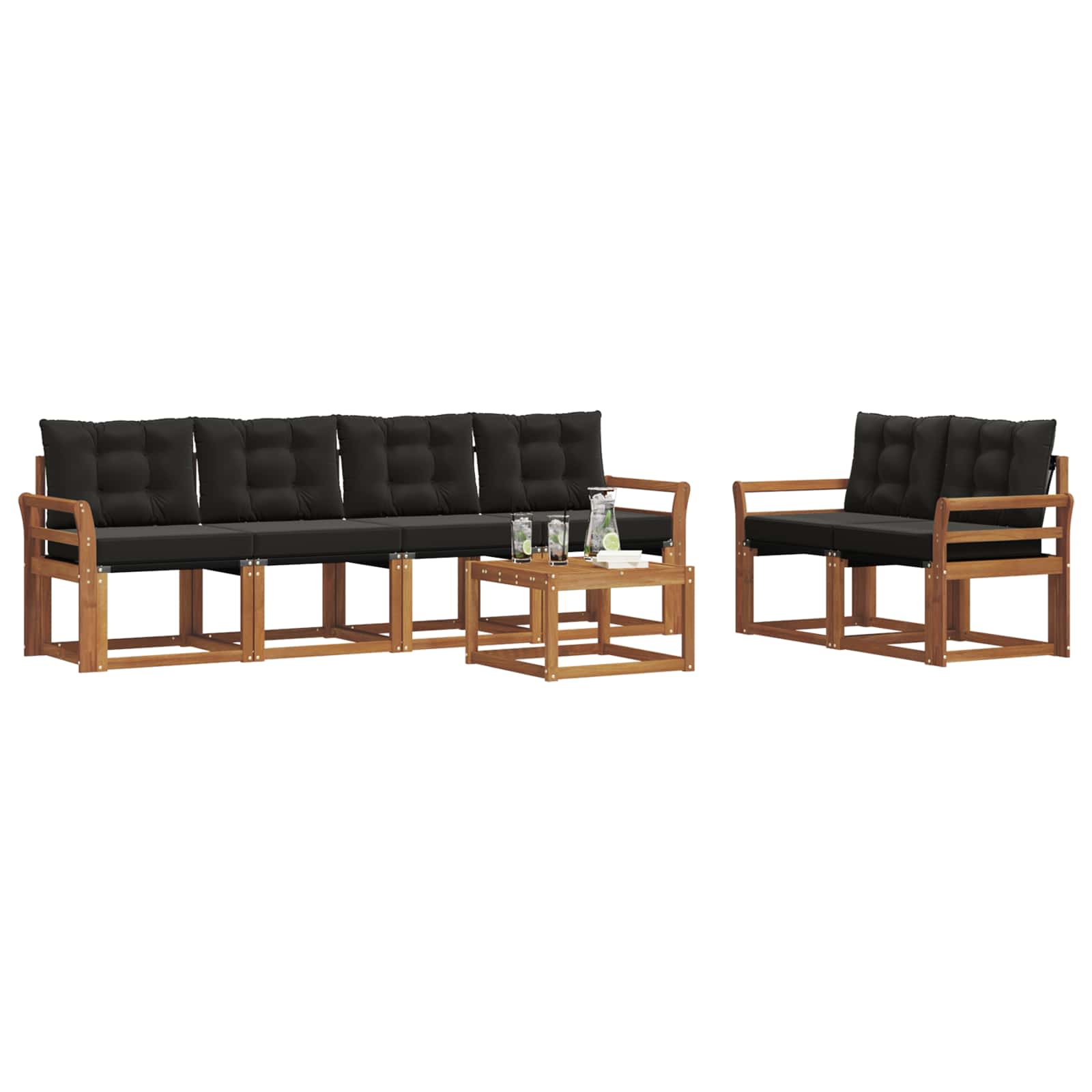 Set vanjskih sofa s jastukom 7 pcs Prirodna i crna