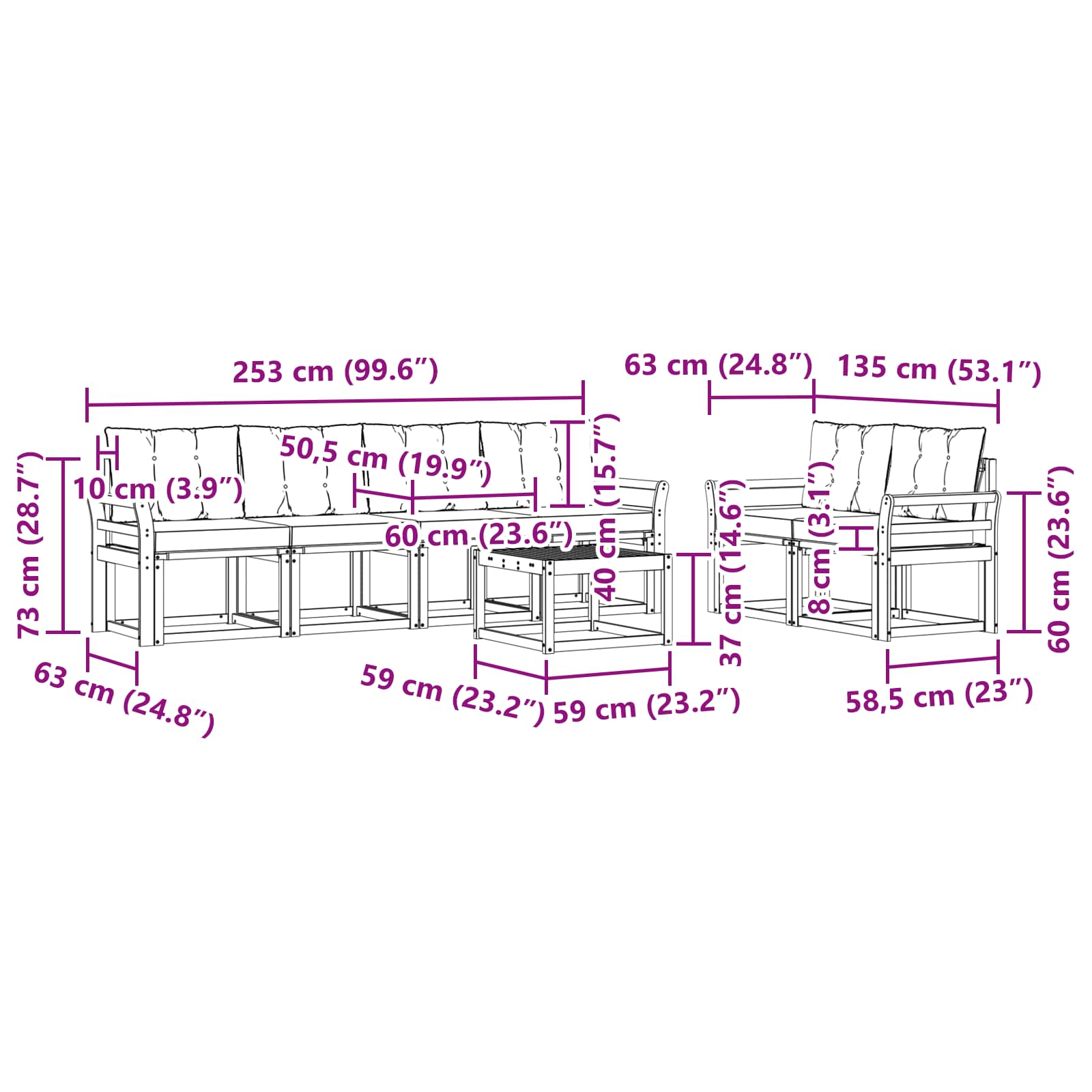 Set vanjskih sofa s jastukom 7 pcs Prirodna i crna