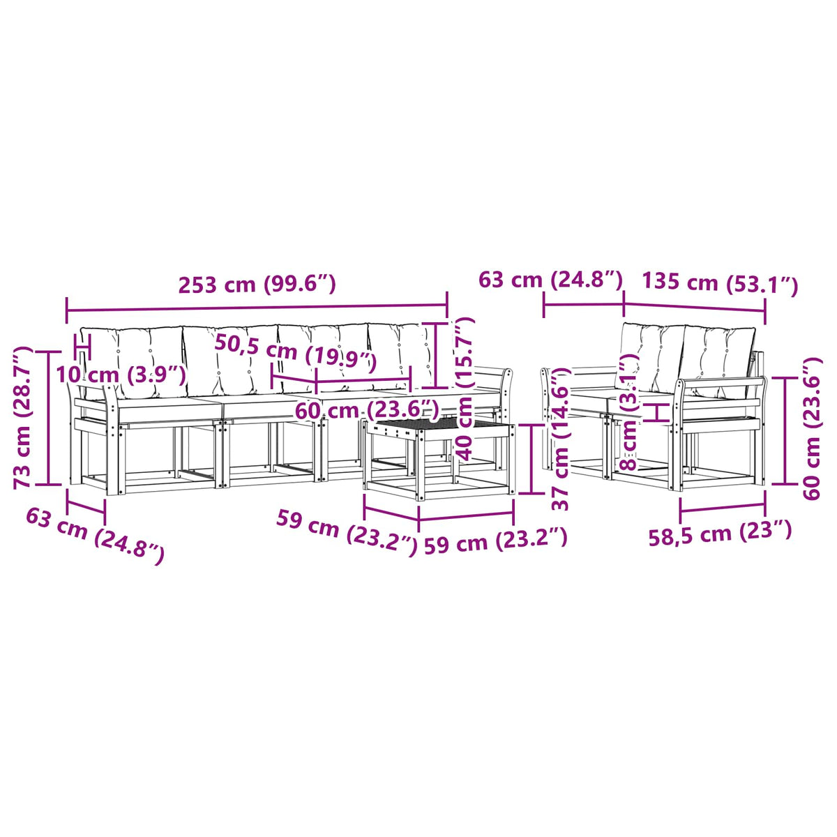 Set vanjskih sofa 7 kom. Prirodna i crna