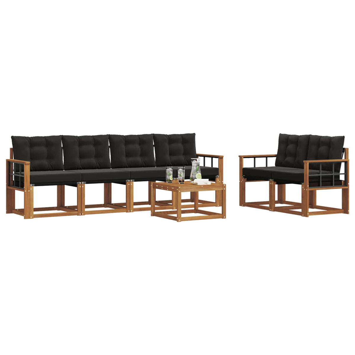 Set vanjskih sofa 7 kom. Prirodna i crna
