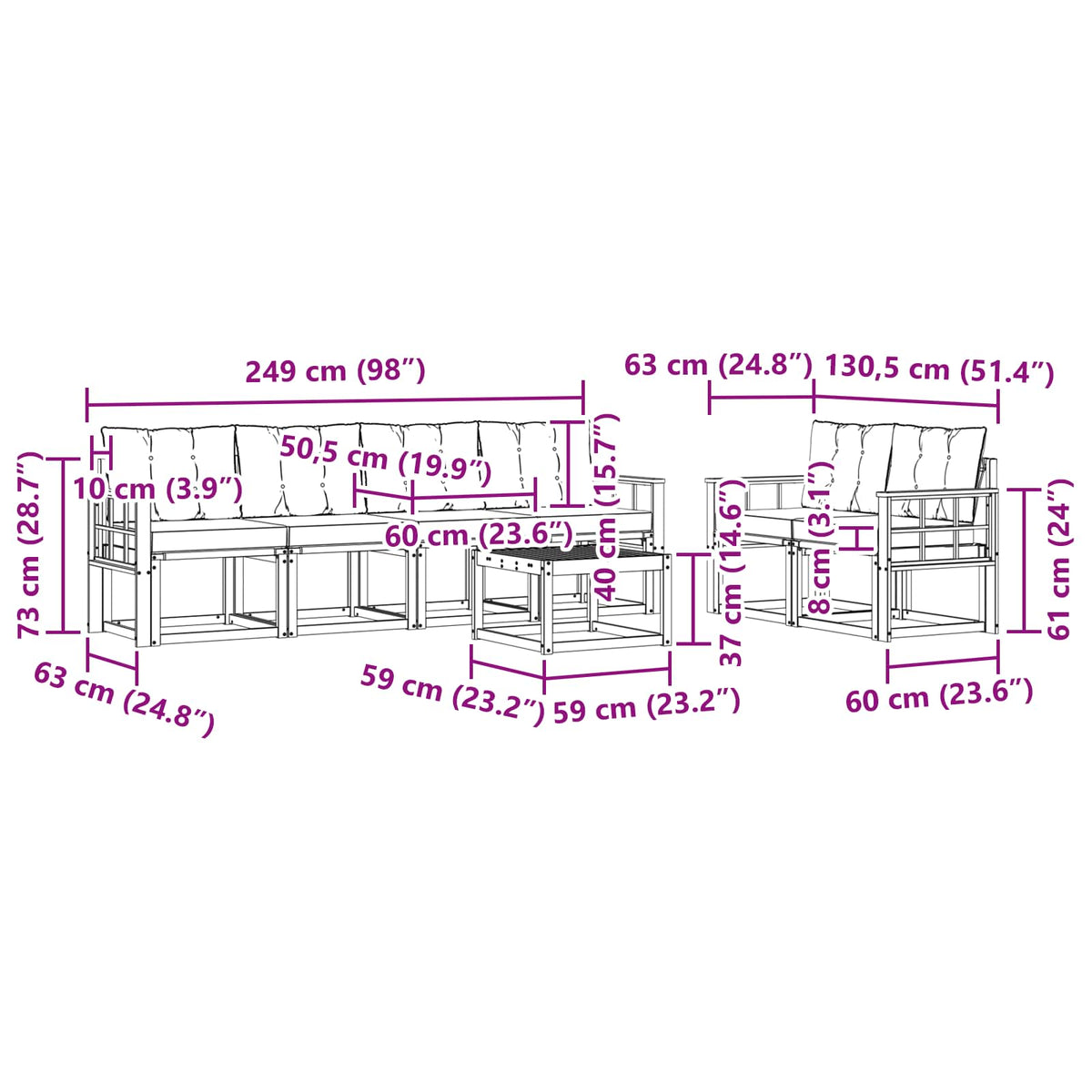 Set vanjskih sofa 7 kom. Prirodna i crna