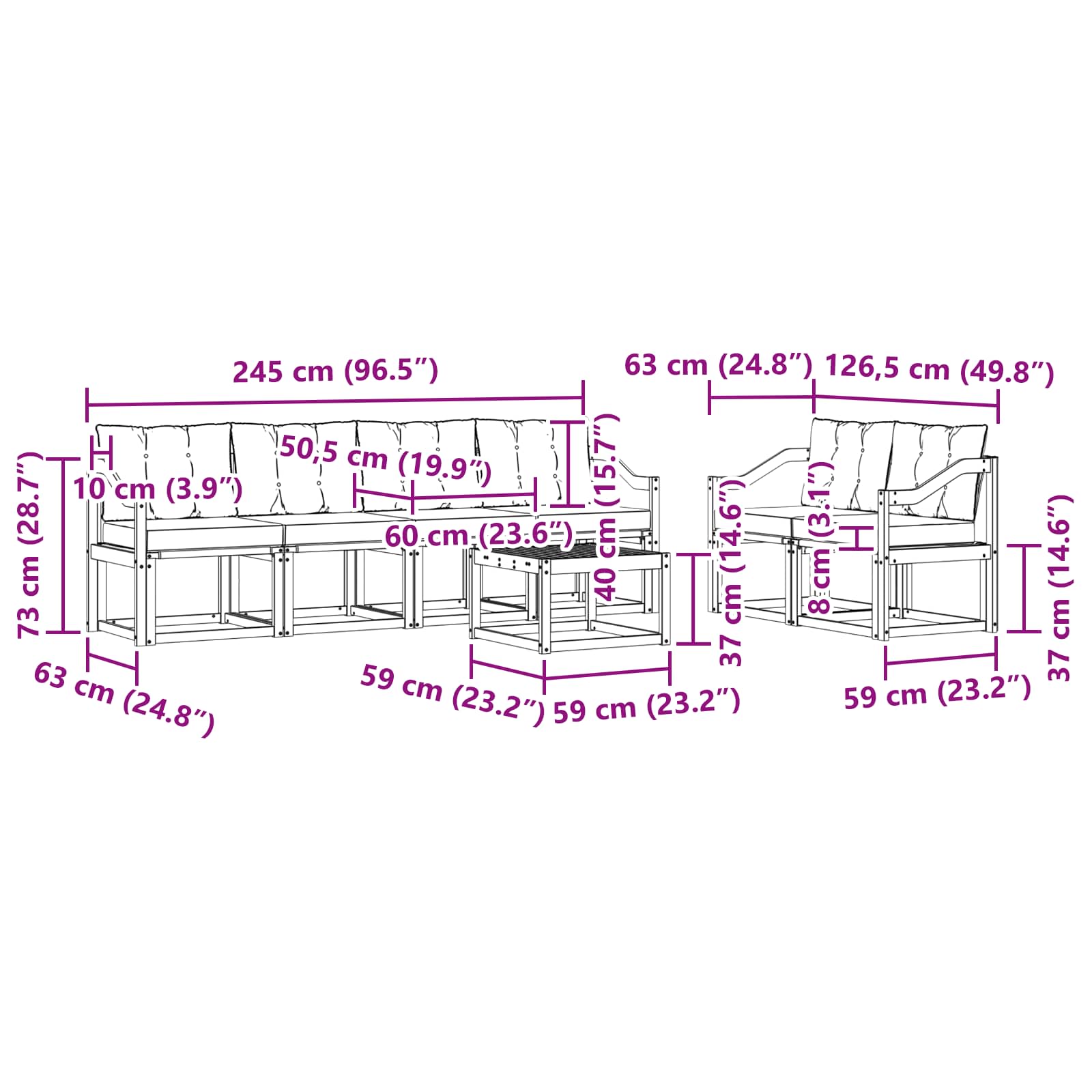 Set vanjskih sofa s jastukom 7 pcs Prirodna i crna