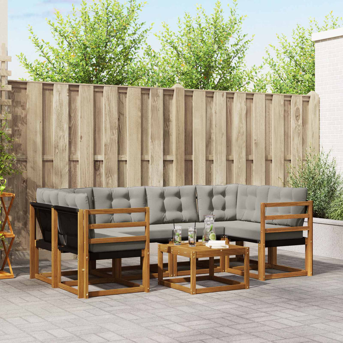 Set vanjskih sofa 7 kom. Prirodna i svijetlo siva