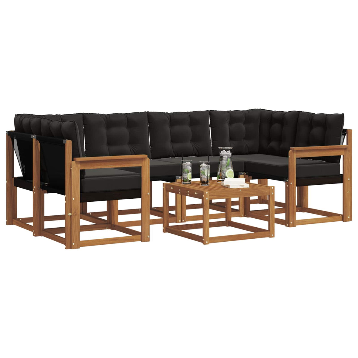 Set vanjskih sofa 7 kom. Prirodna i crna
