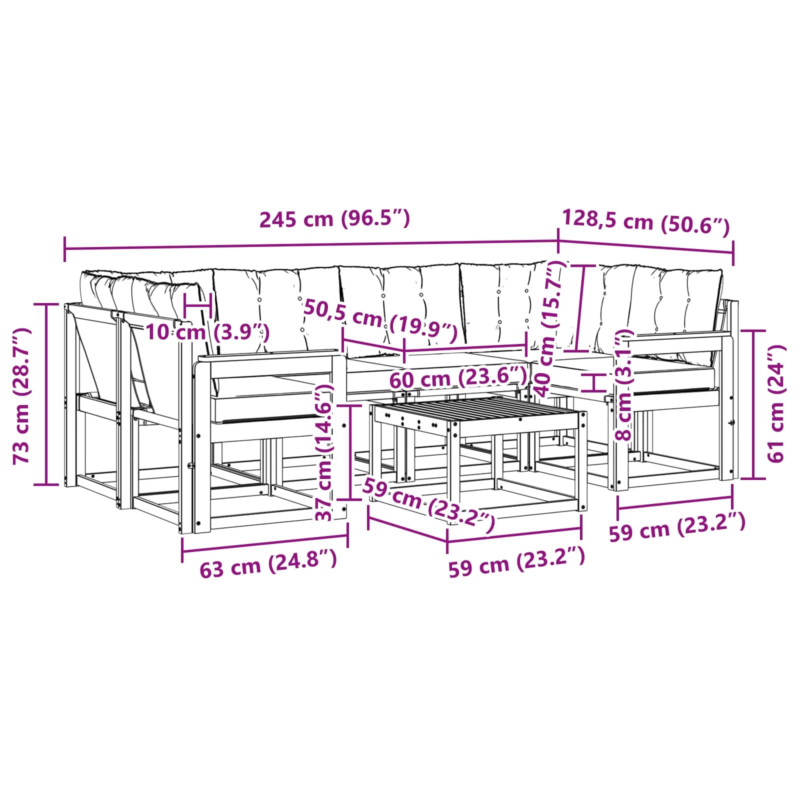 Set vanjskih sofa s jastukom 7 pcs Prirodna i crna
