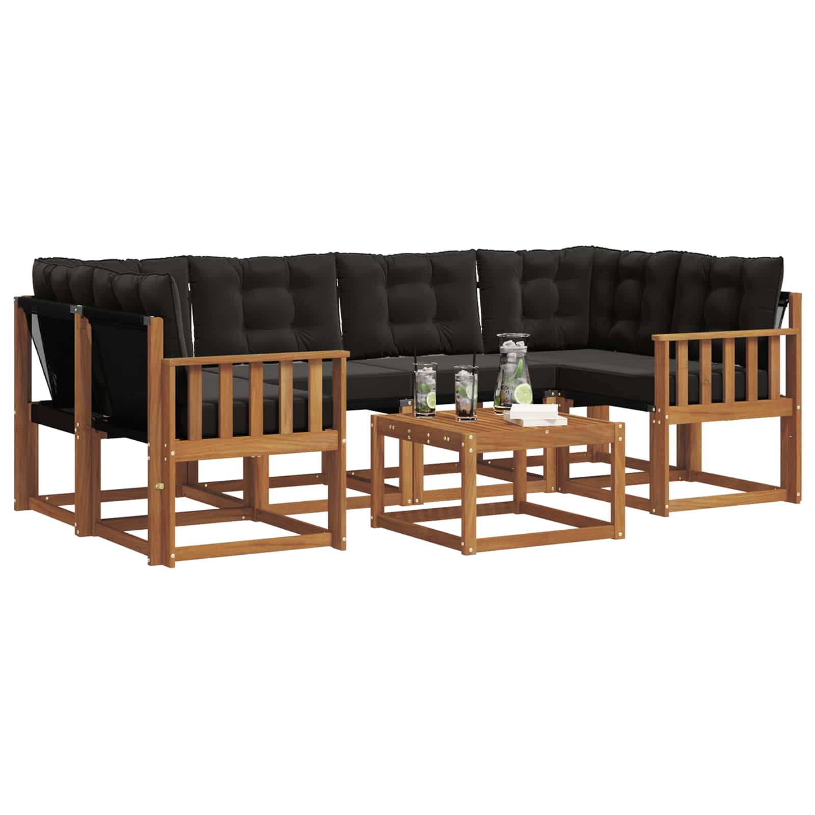 Set vanjskih sofa s jastukom 7 pcs Prirodna i crna