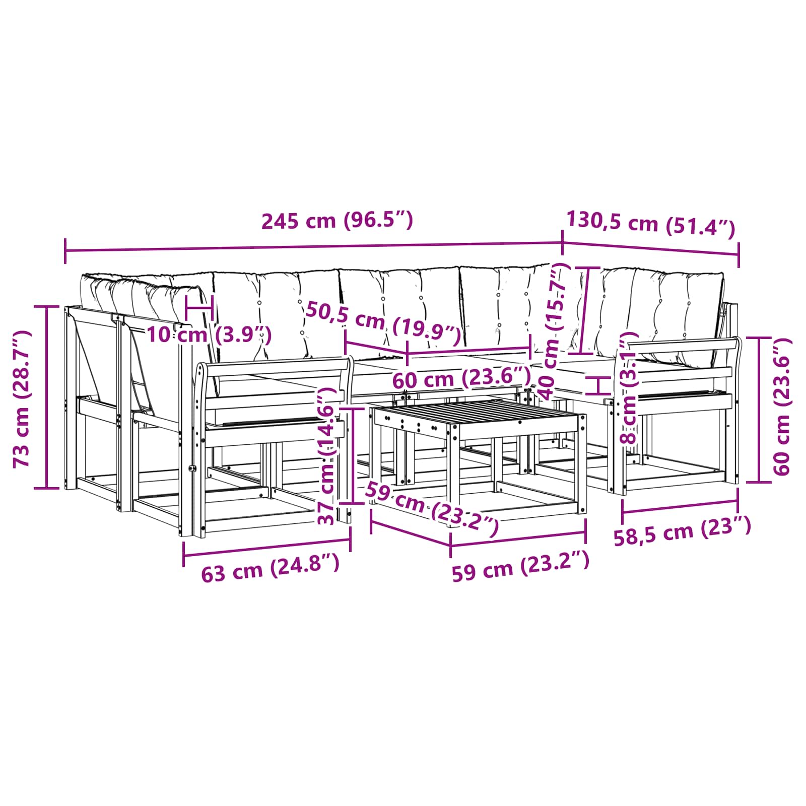 Set vanjskih sofa s jastukom 7 pcs Prirodna i crna