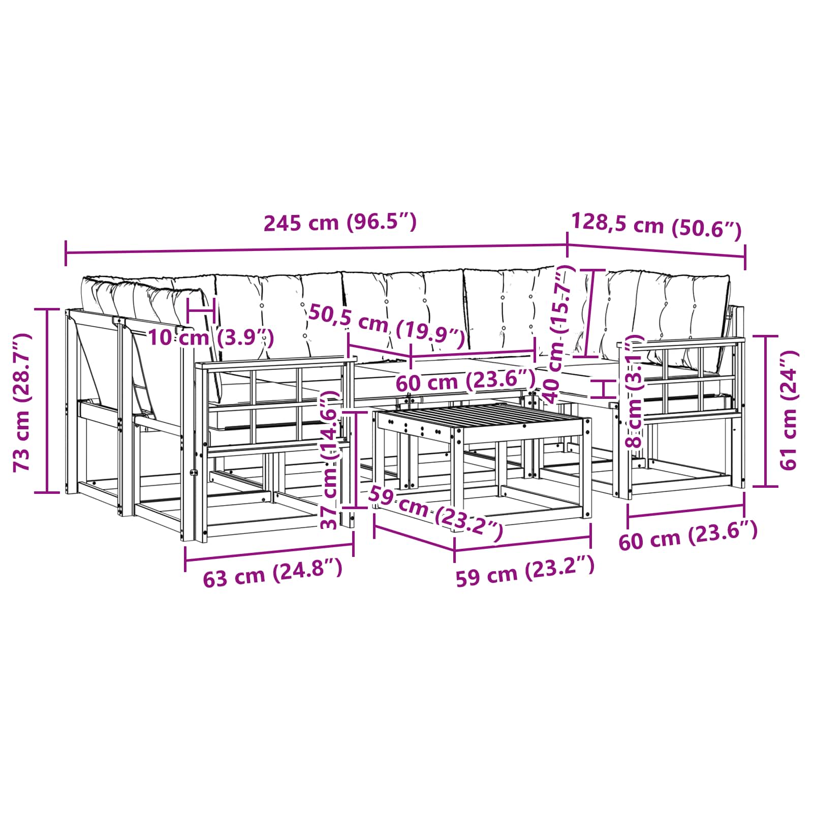 Set vanjskih sofa s jastukom 7 pcs Prirodna i crna