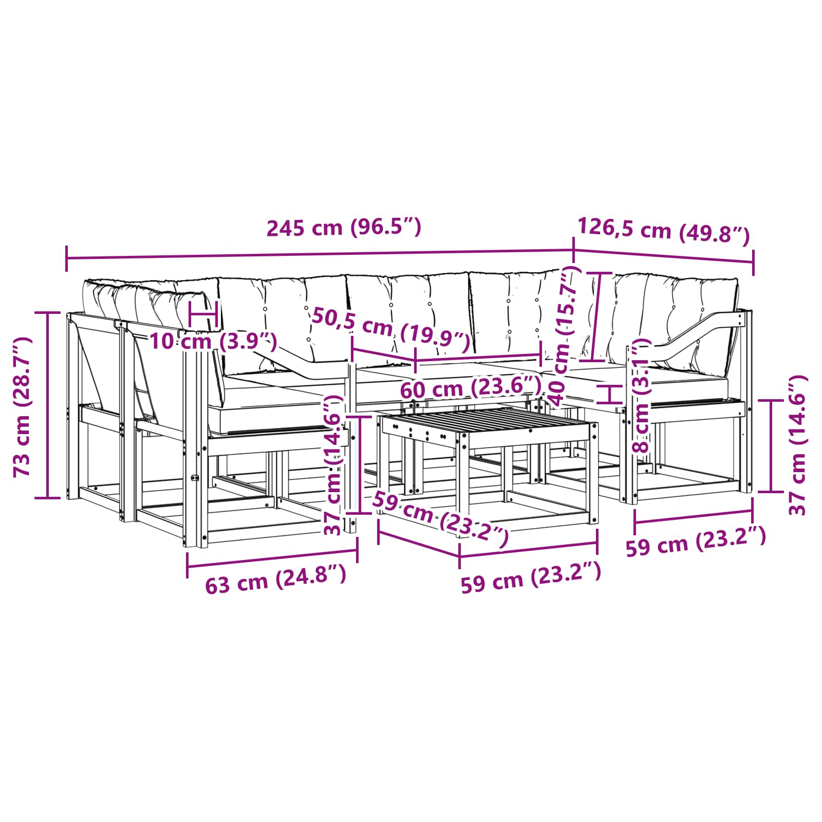 Set vanjskih sofa 7 kom. Prirodna i krem
