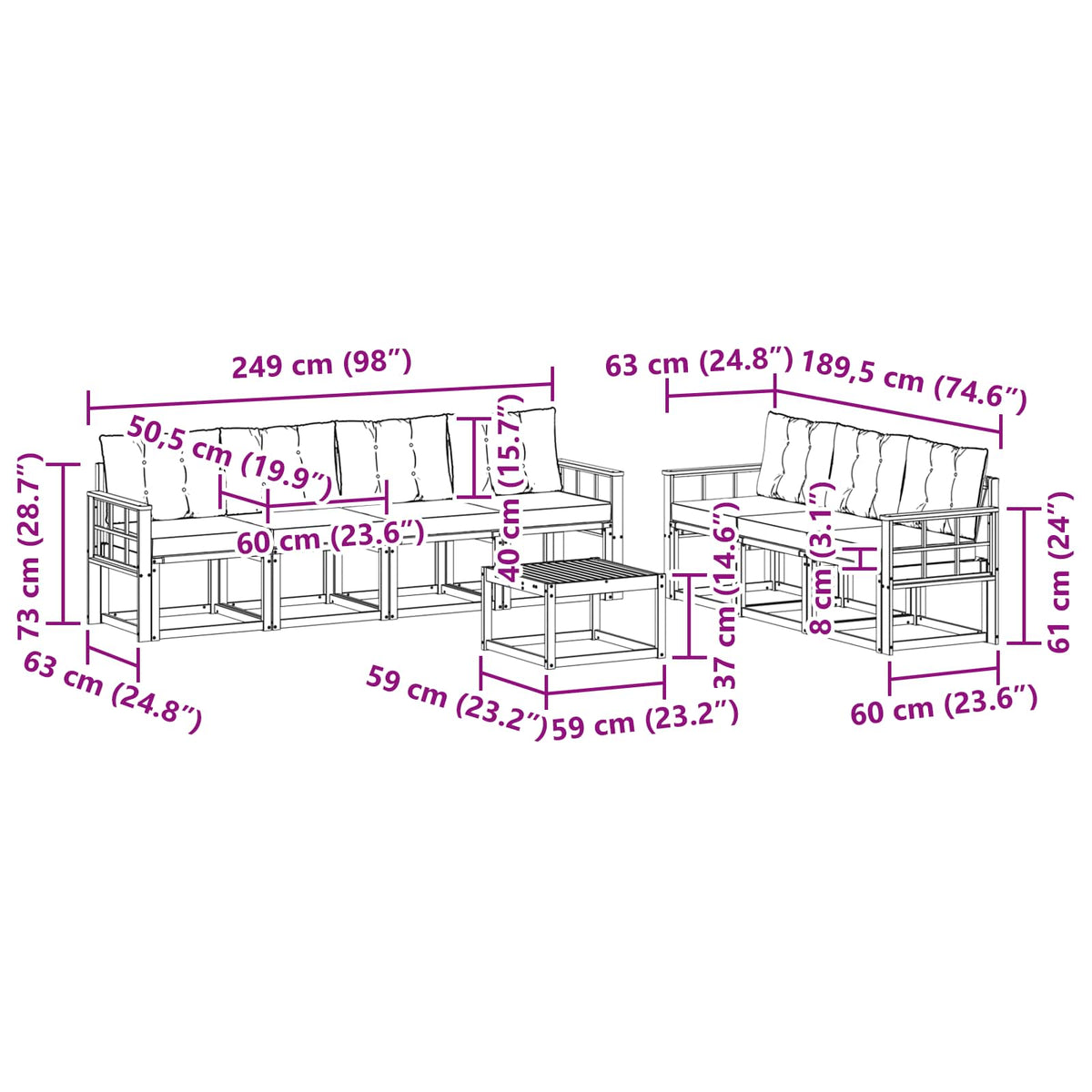 Set vanjskih sofa 8 kom. Prirodna i krem