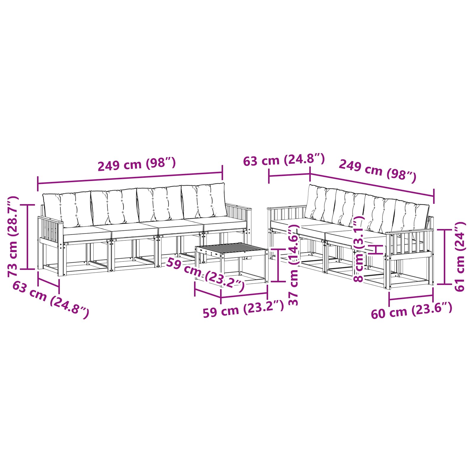 Set vanjskih sofa s jastukom 9 pcs Prirodna i crna