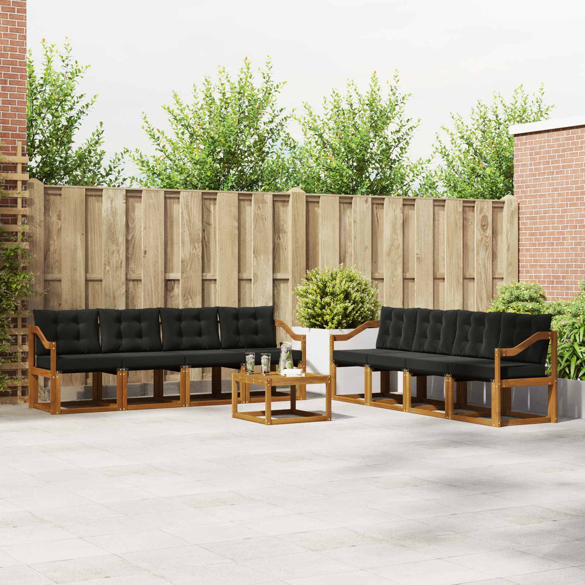 Set vanjskih sofa 9 kom. Prirodna i crna