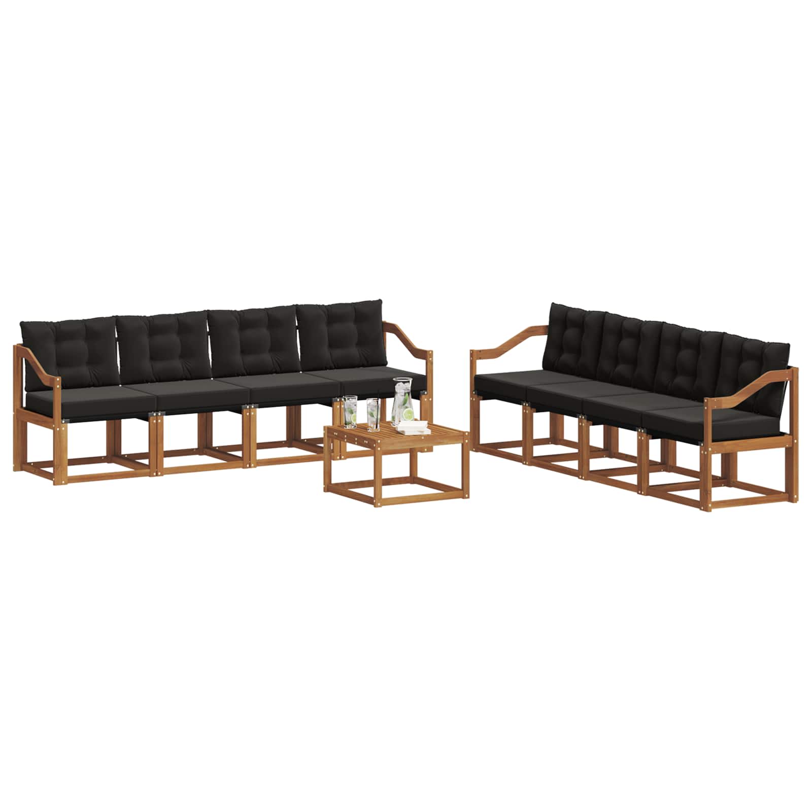 Set vanjskih sofa s jastukom 9 pcs Prirodna i crna