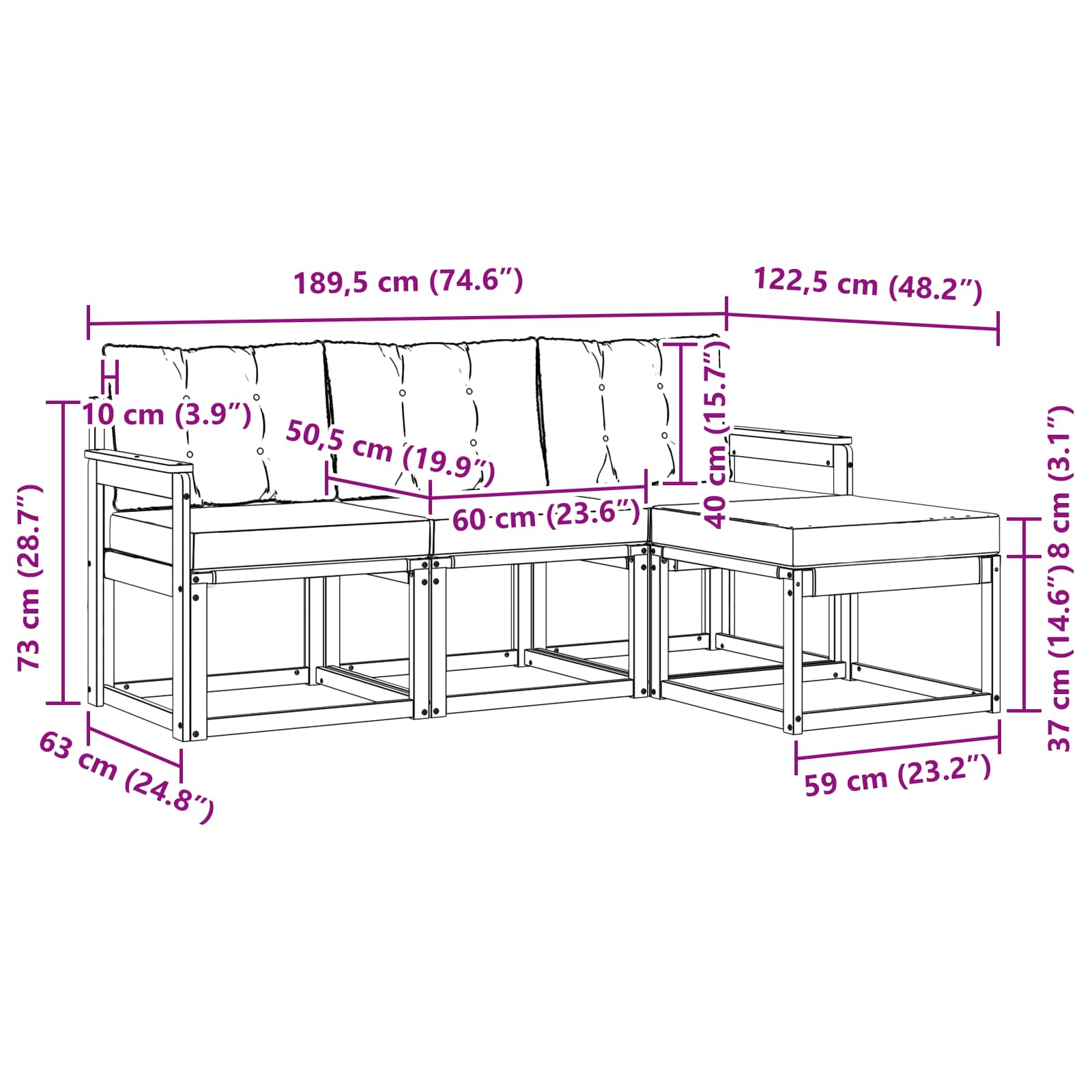 Set vanjskih sofa s jastukom 4 pcs Prirodna i crna