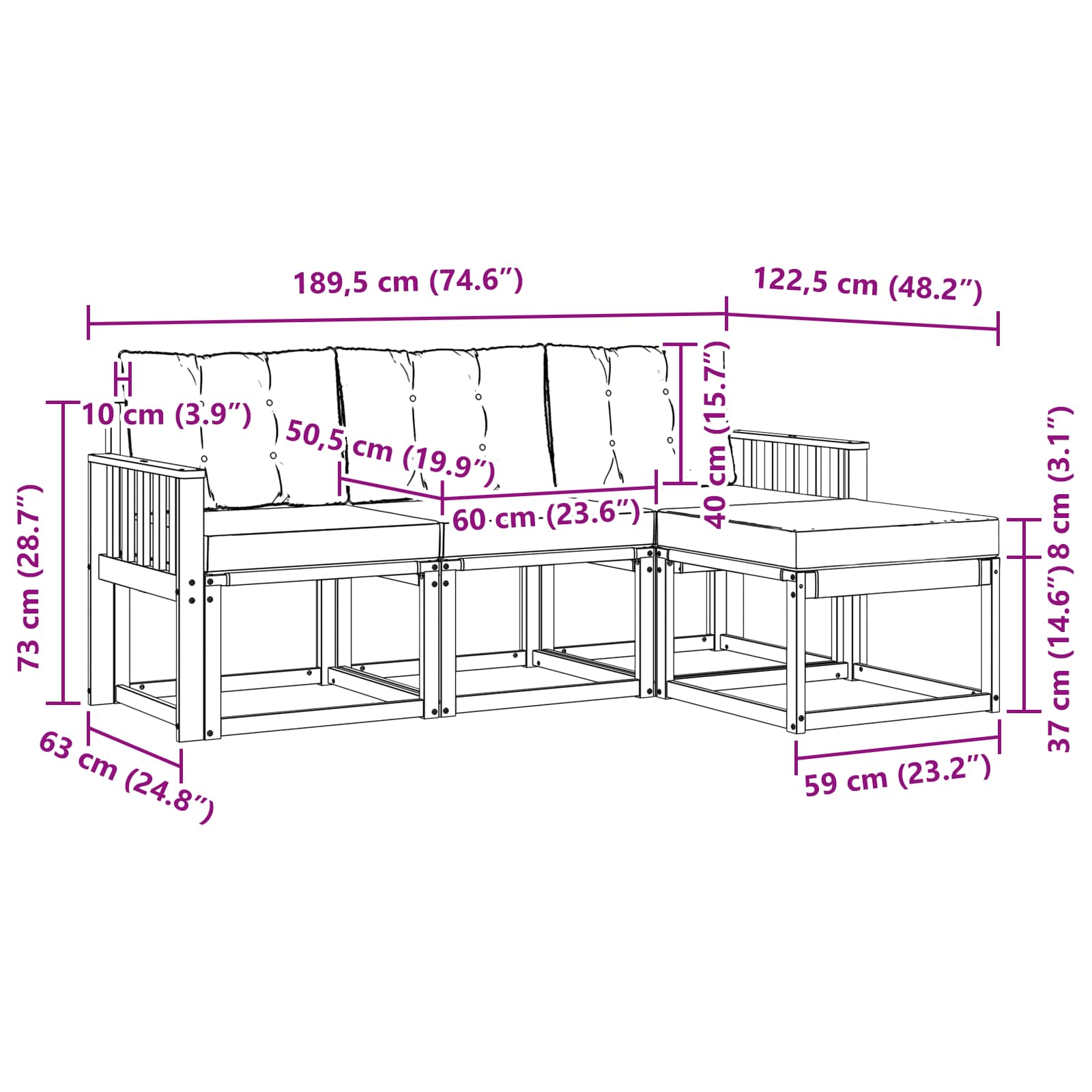 Set vanjskih sofa s jastukom 4 pcs Prirodna i crna