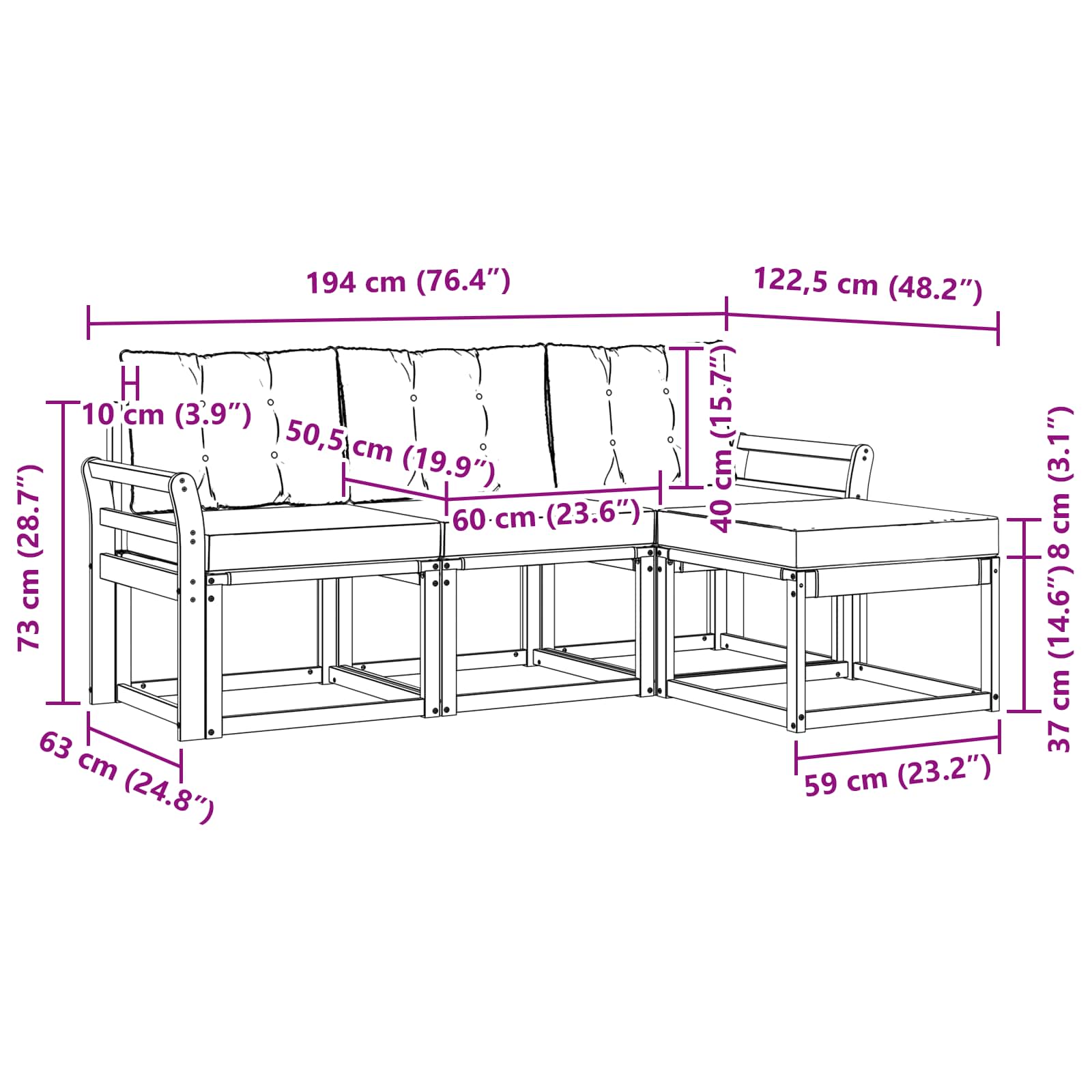 Set vanjskih sofa s jastukom 4 pcs Prirodna i krem
