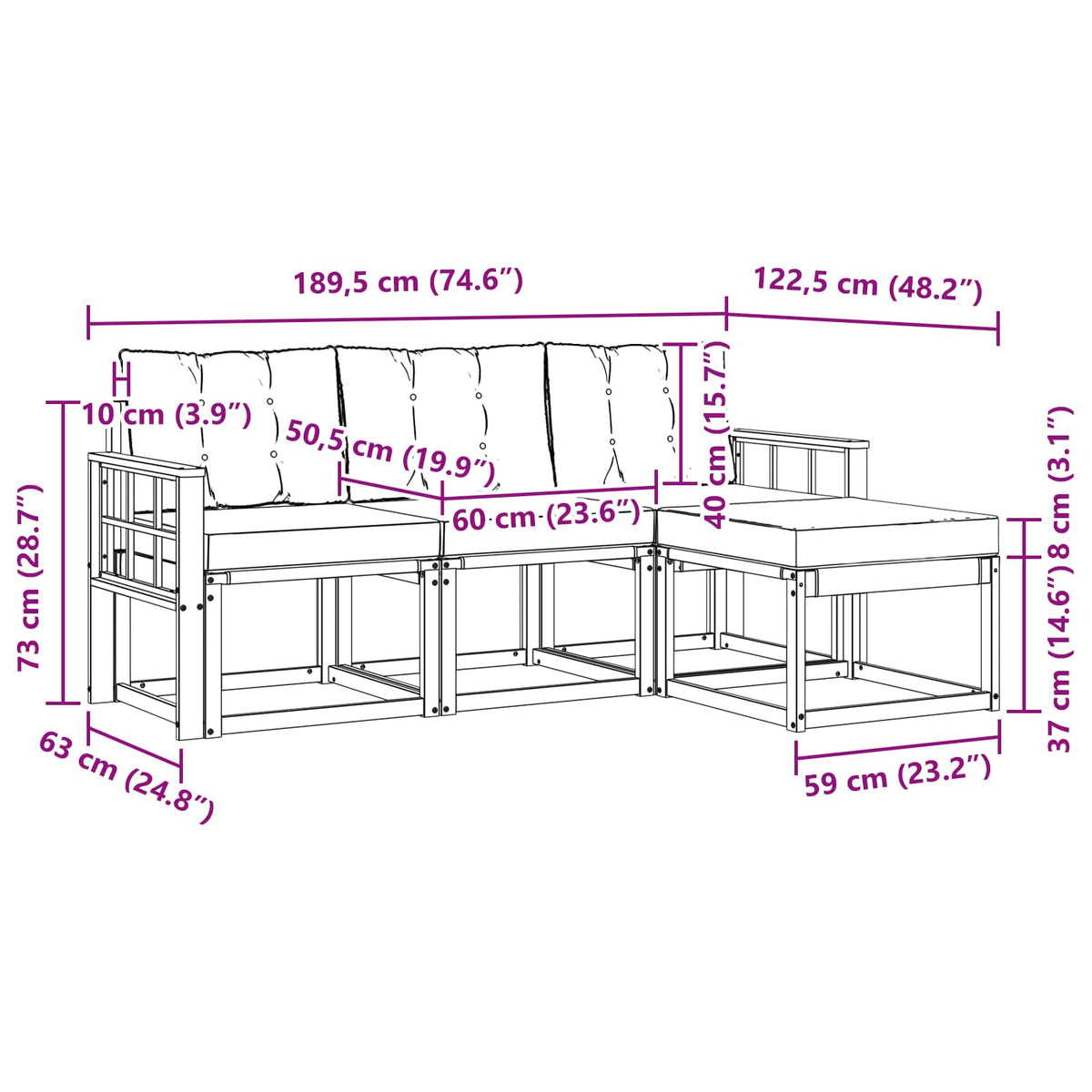 Set vanjskih sofa 4 kom. Prirodna i bež