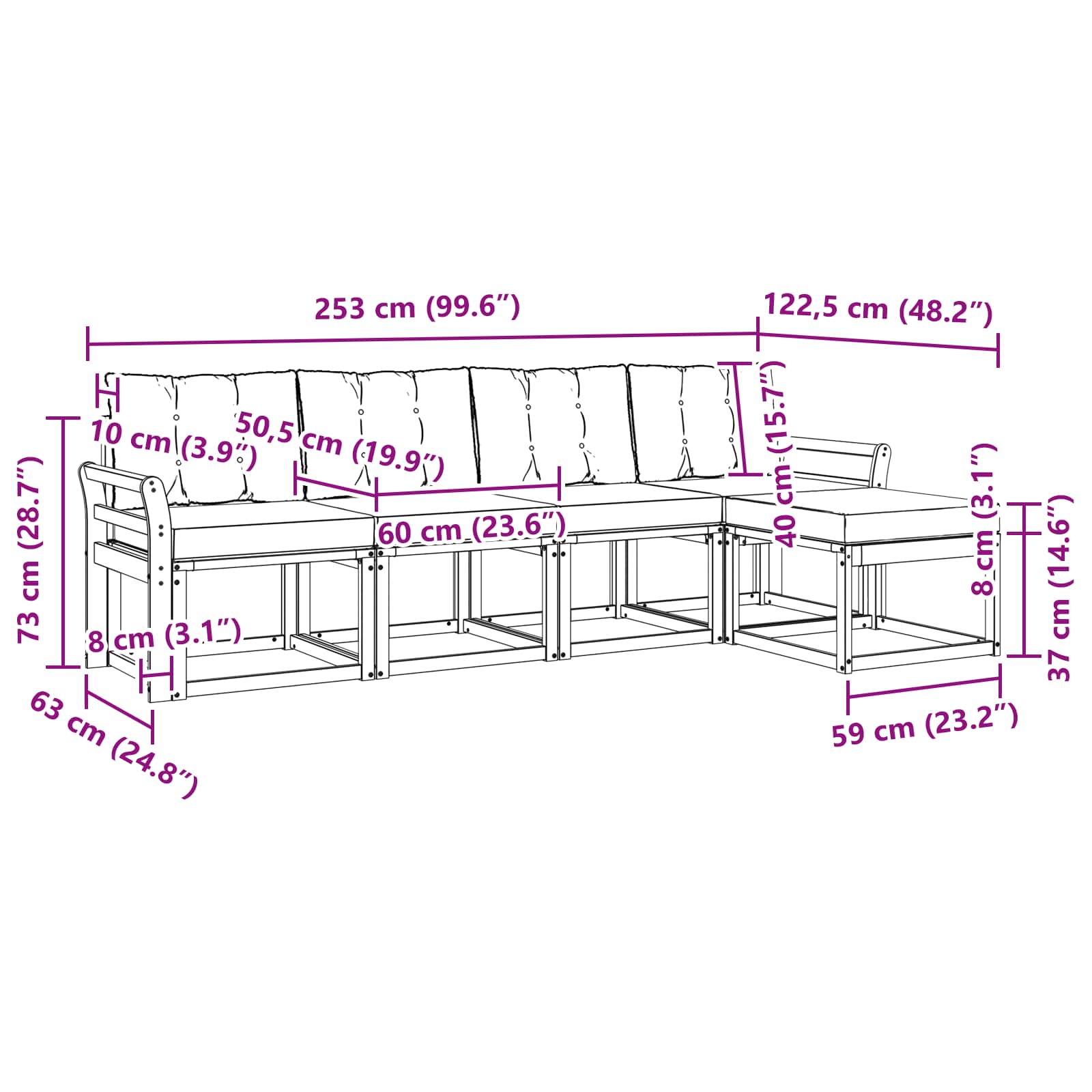 Set vanjskih sofa s jastukom 5 pcs Prirodna i crna