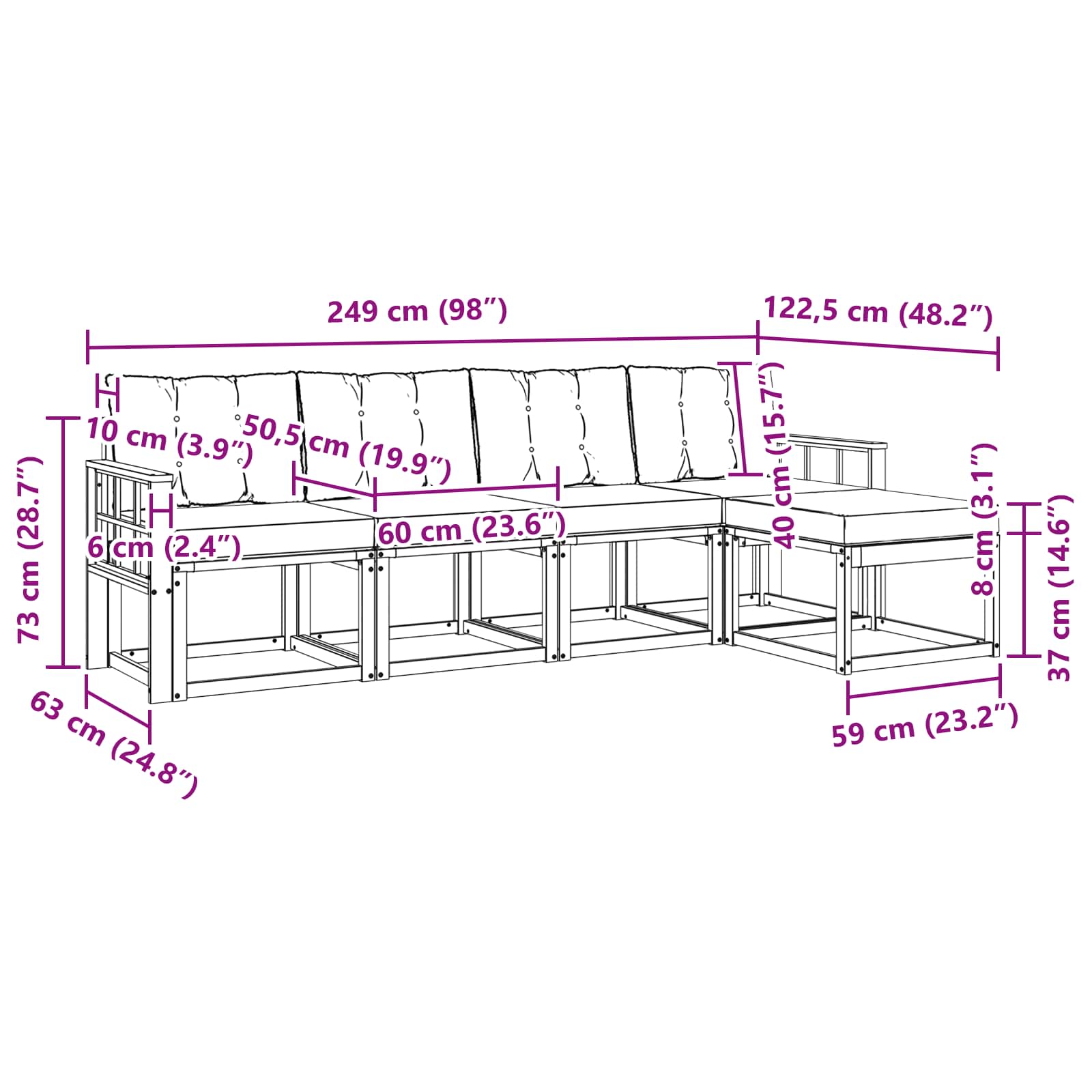 Set vanjskih sofa s jastukom 5 pcs Prirodna i crna