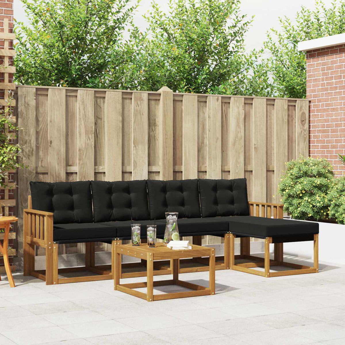 Set vanjskih sofa 6 kom. Prirodna i crna