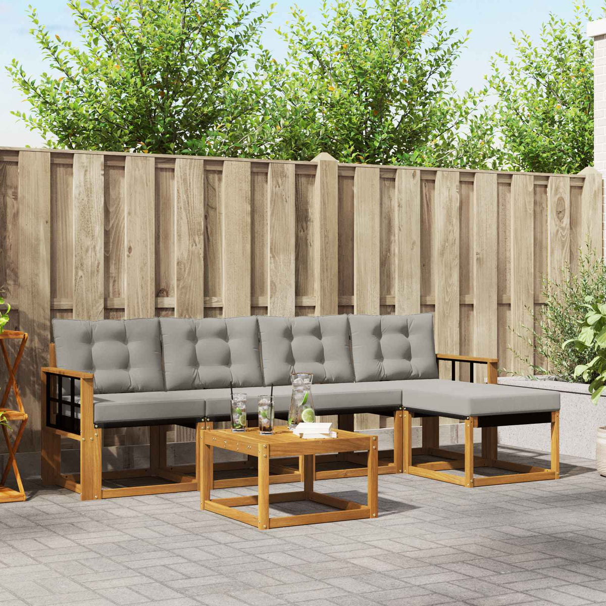 Set vanjskih sofa 6 kom. Prirodna i svjetlosiva