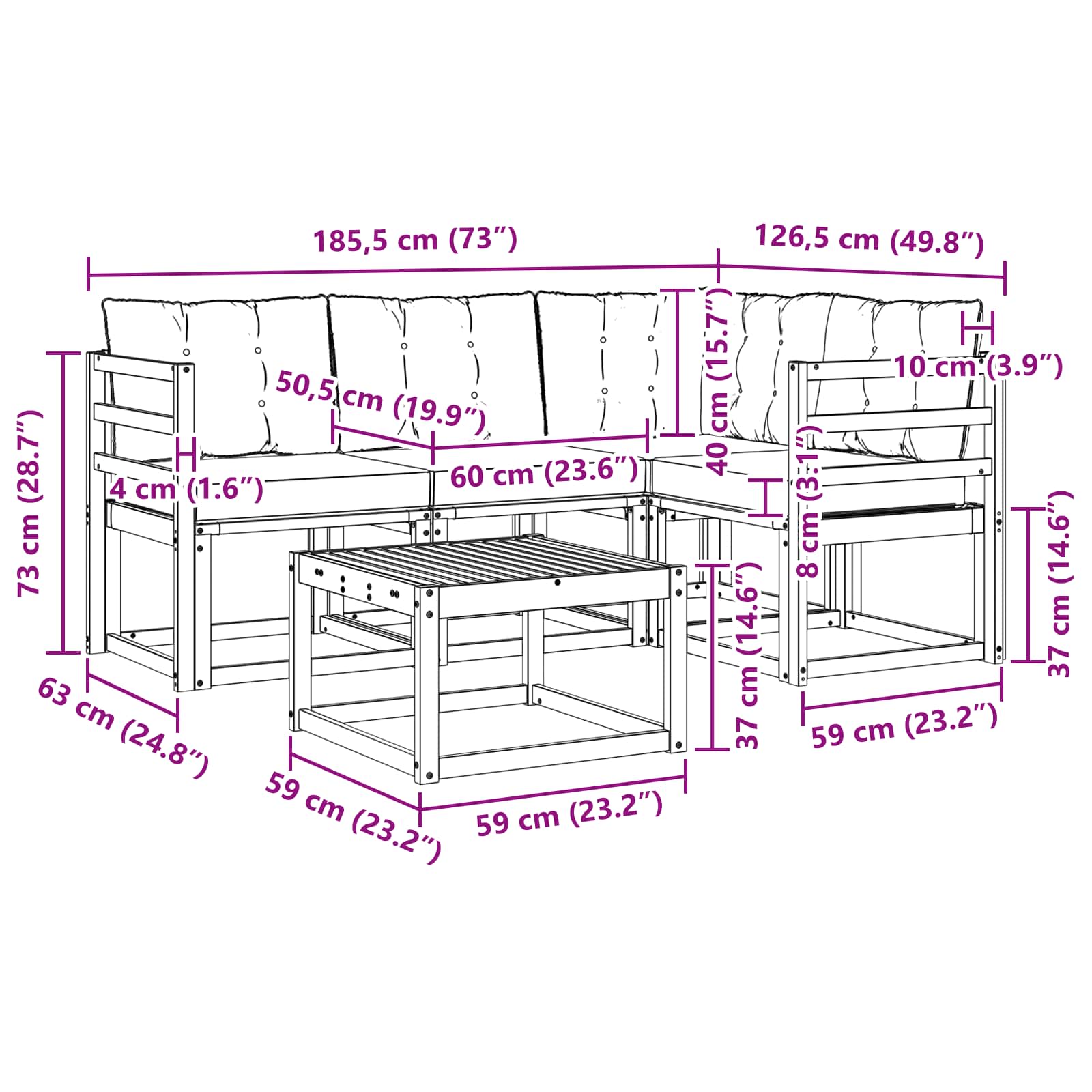 Set vanjskih sofa 5 pcs Prirodna i crna