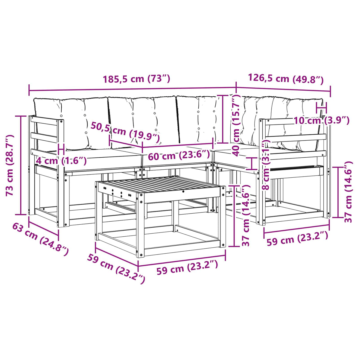 Set vanjskih sofa 5 kom. Prirodna i bež