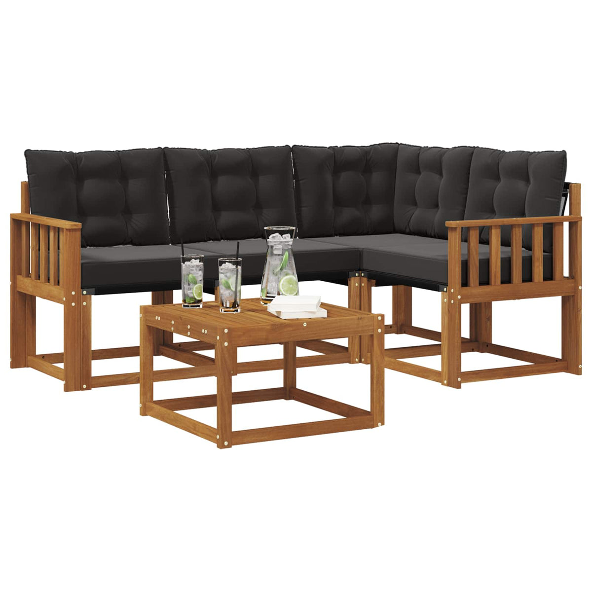 Set vanjskih sofa 5 kom. Prirodna i crna