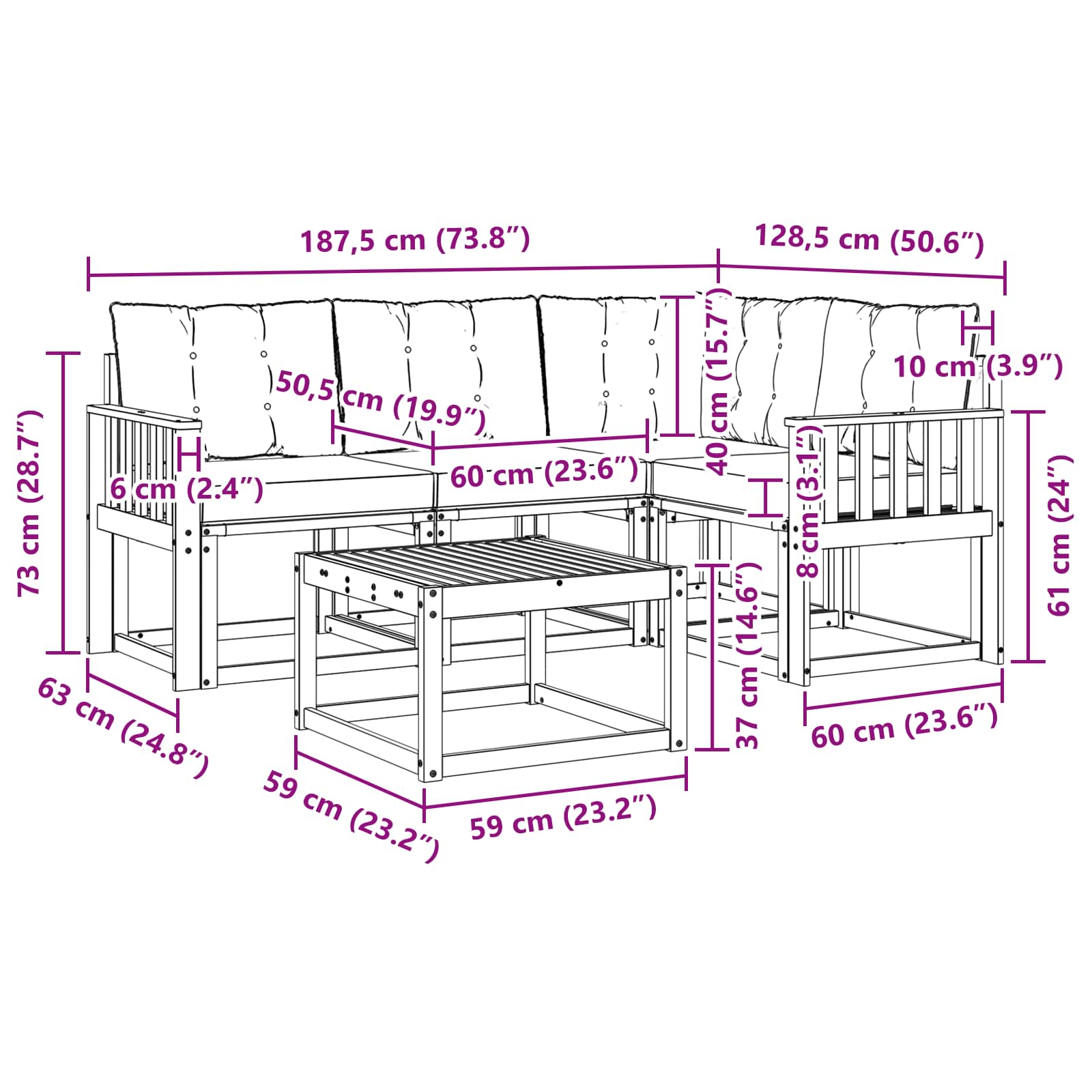 Set vanjskih sofa s jastukom 5 pcs Prirodna i crna