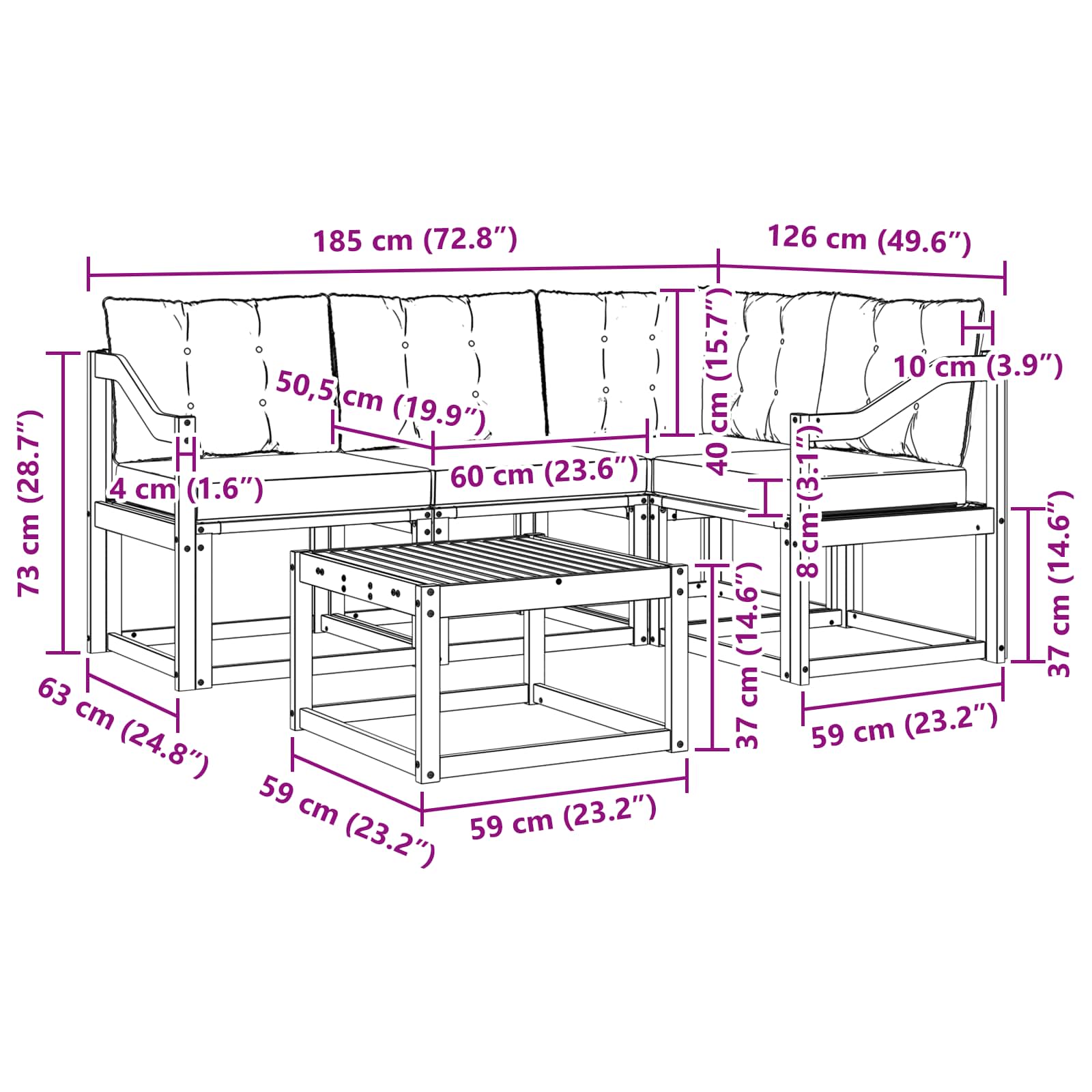 Set vanjskih sofa s jastukom 5 pcs Prirodna i crna
