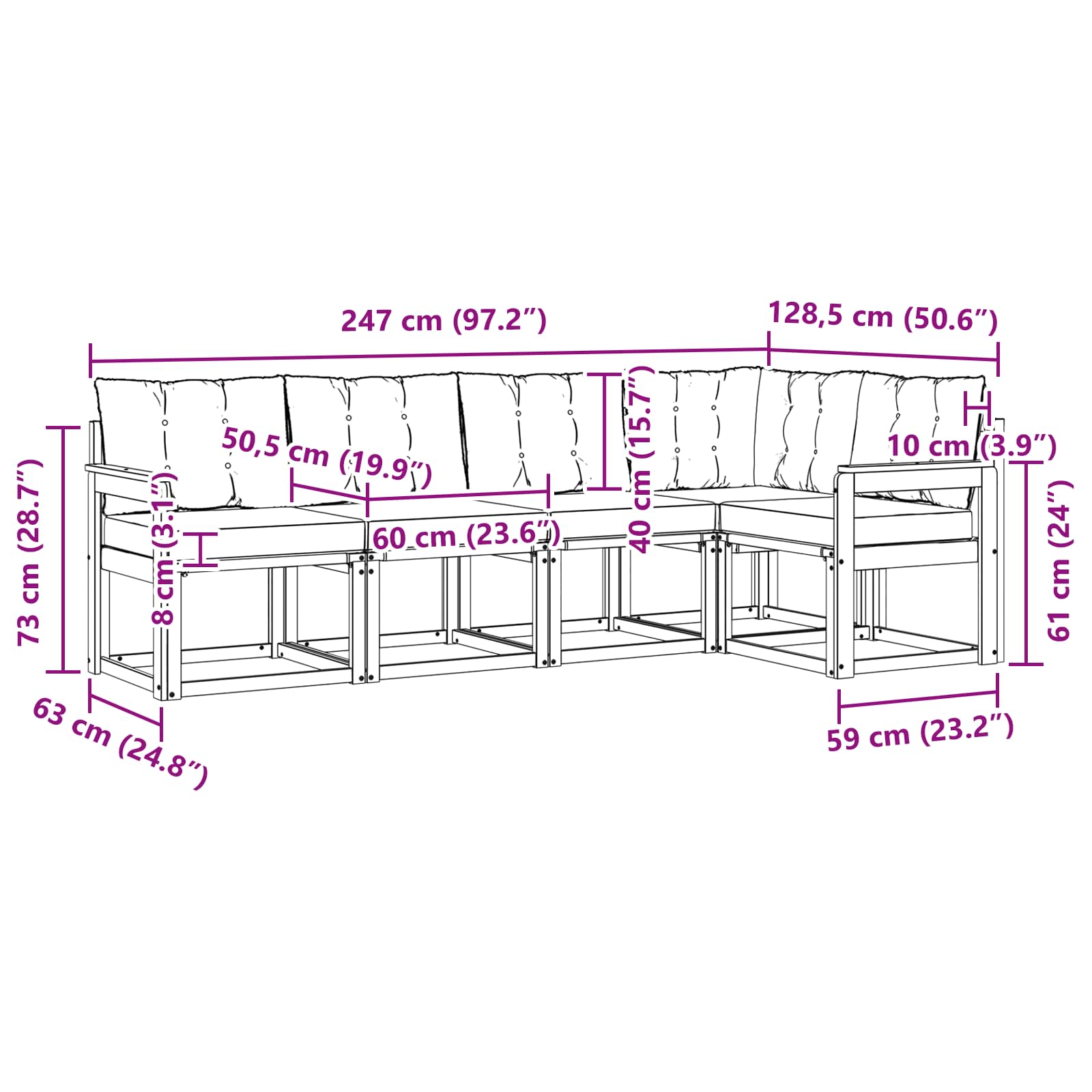 Set vanjskih sofa s jastukom 5 pcs Prirodna i crna