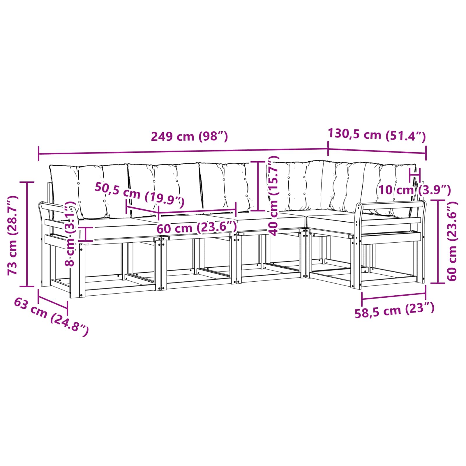 Set vanjskih sofa s jastukom 5 pcs Prirodna i crna