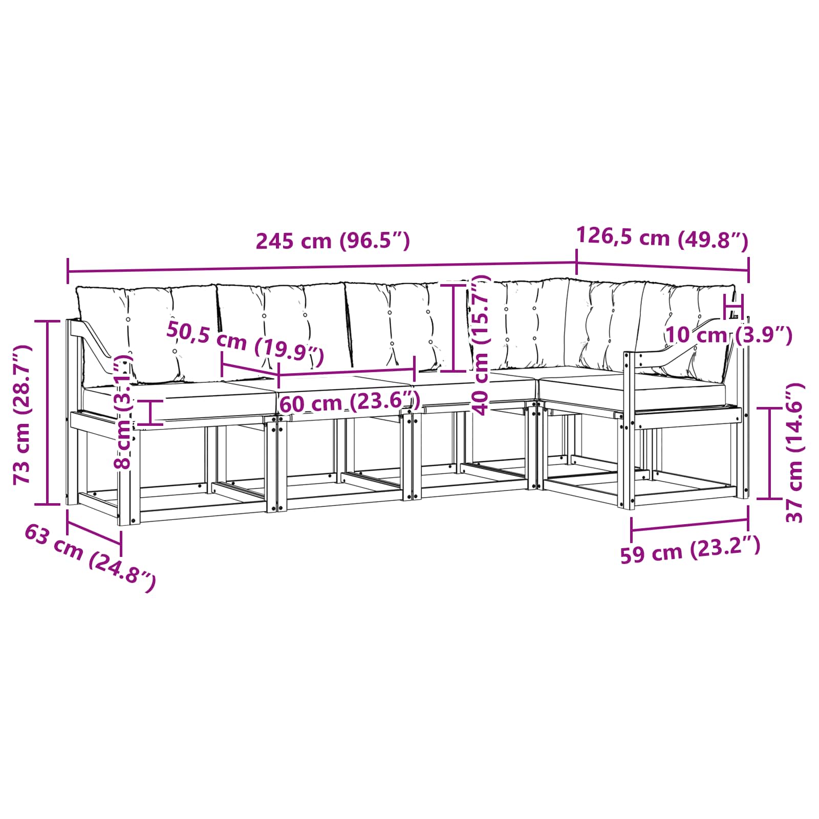 Set vanjskih sofa s jastukom 5 pcs Prirodna i crna