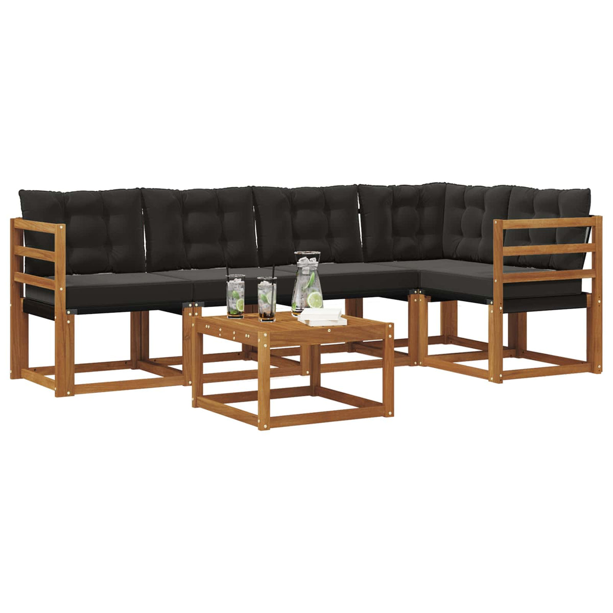 Set vanjskih sofa 6 kom. Prirodna i crna