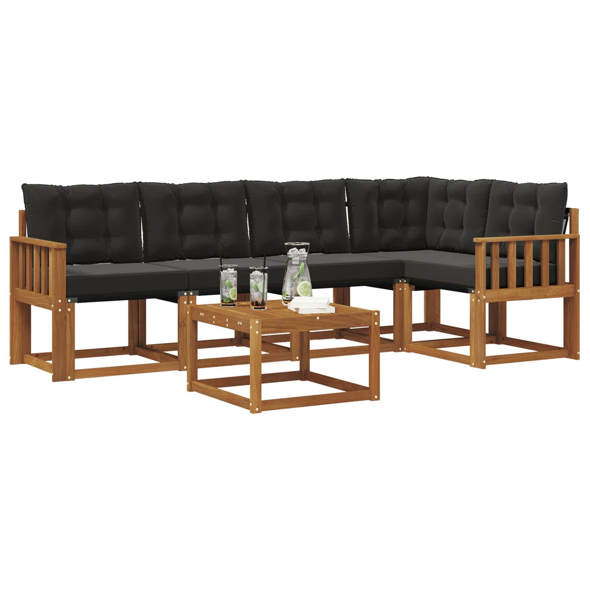 Set vanjskih sofa 6 kom. Prirodna i crna