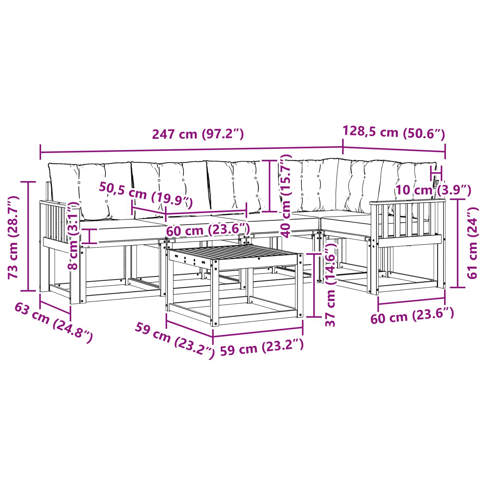 Set vanjskih sofa s jastukom 6 pcs Prirodna i crna