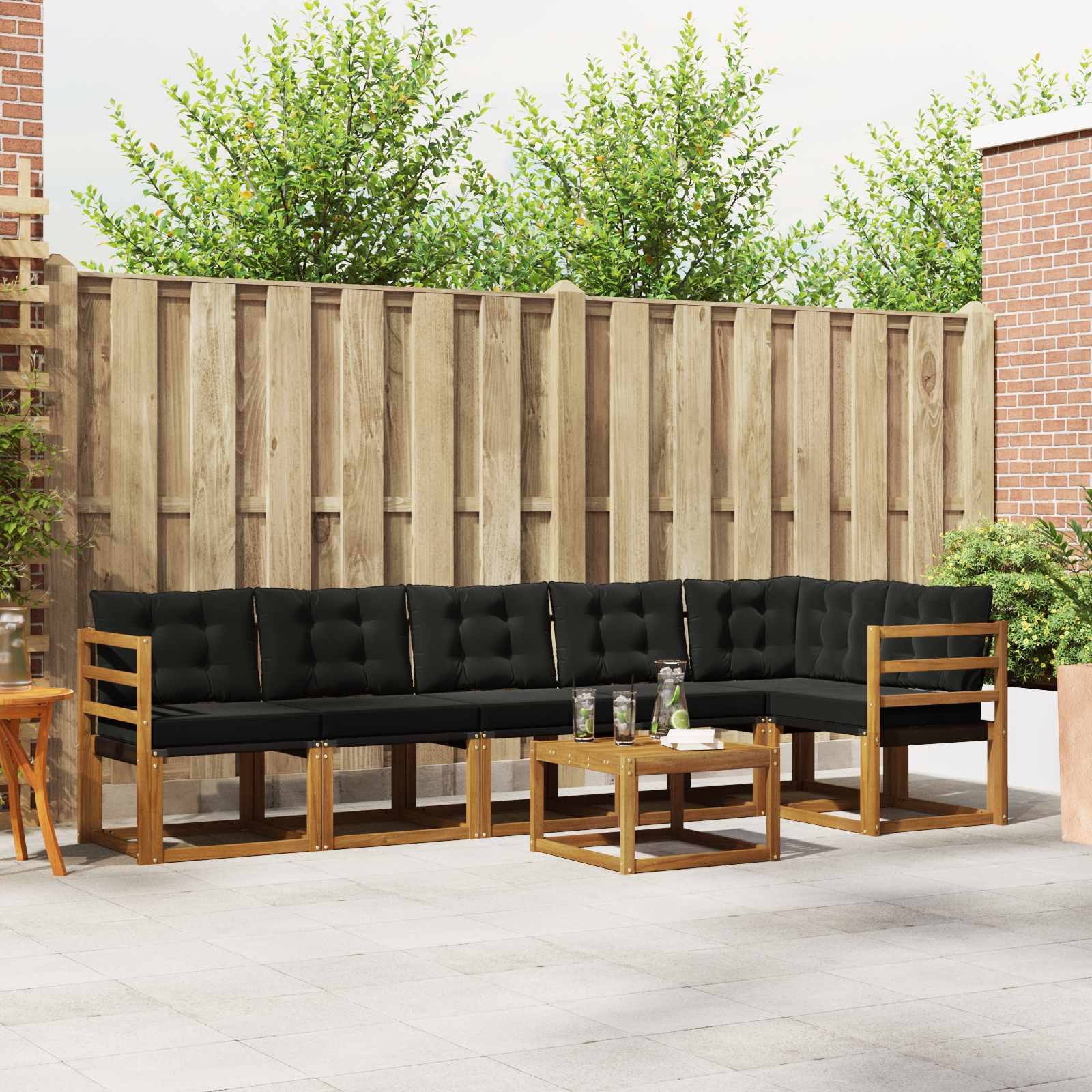 Set vanjskih sofa s jastukom 7 pcs Prirodna i crna