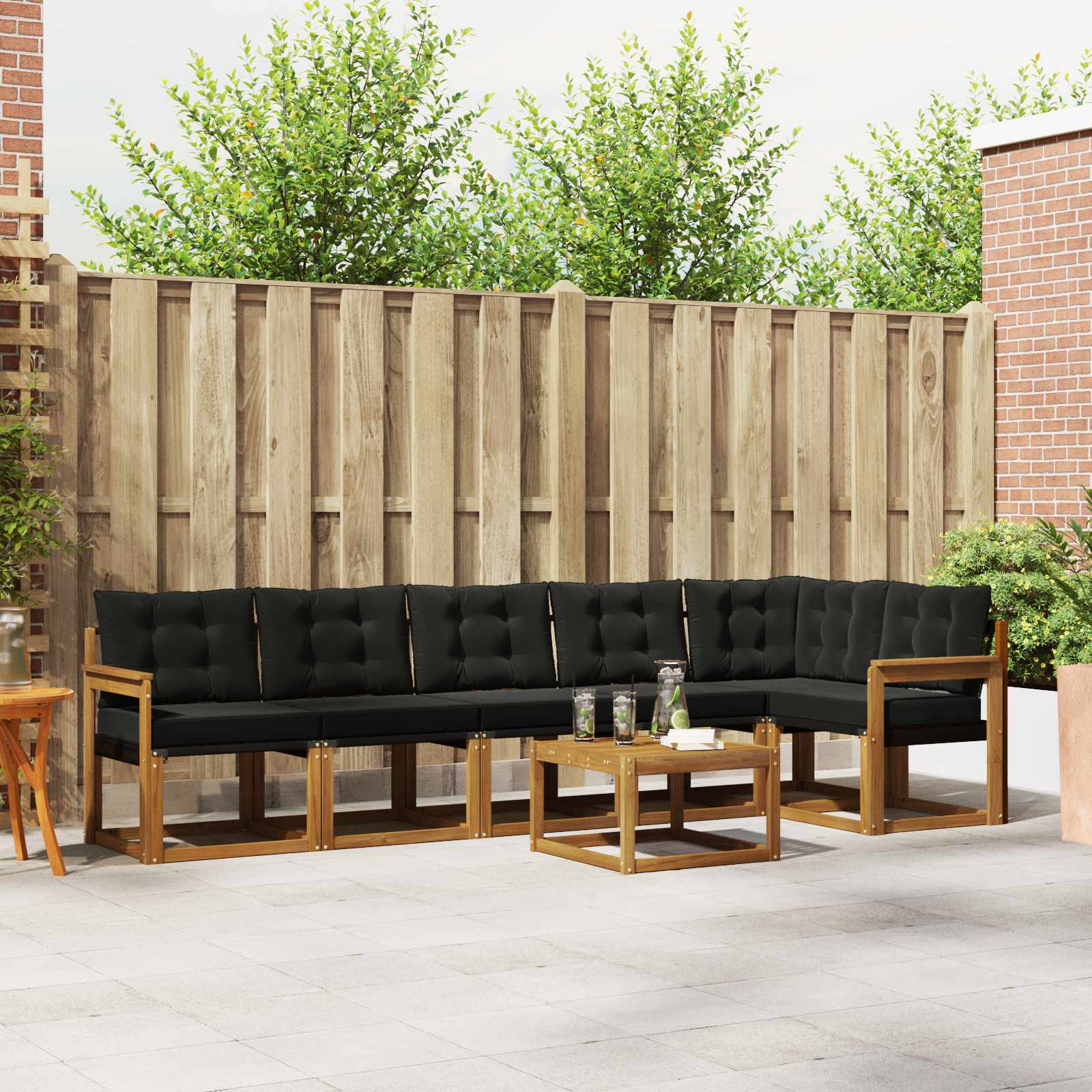 Set vanjskih sofa s jastukom 7 pcs Prirodna i crna