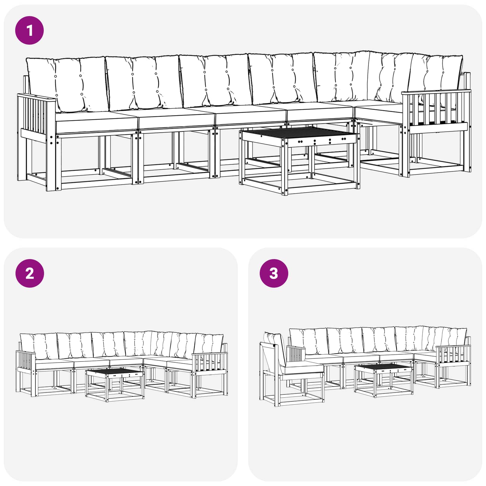 Set vanjskih sofa 7 kom. Prirodna i svijetlo siva