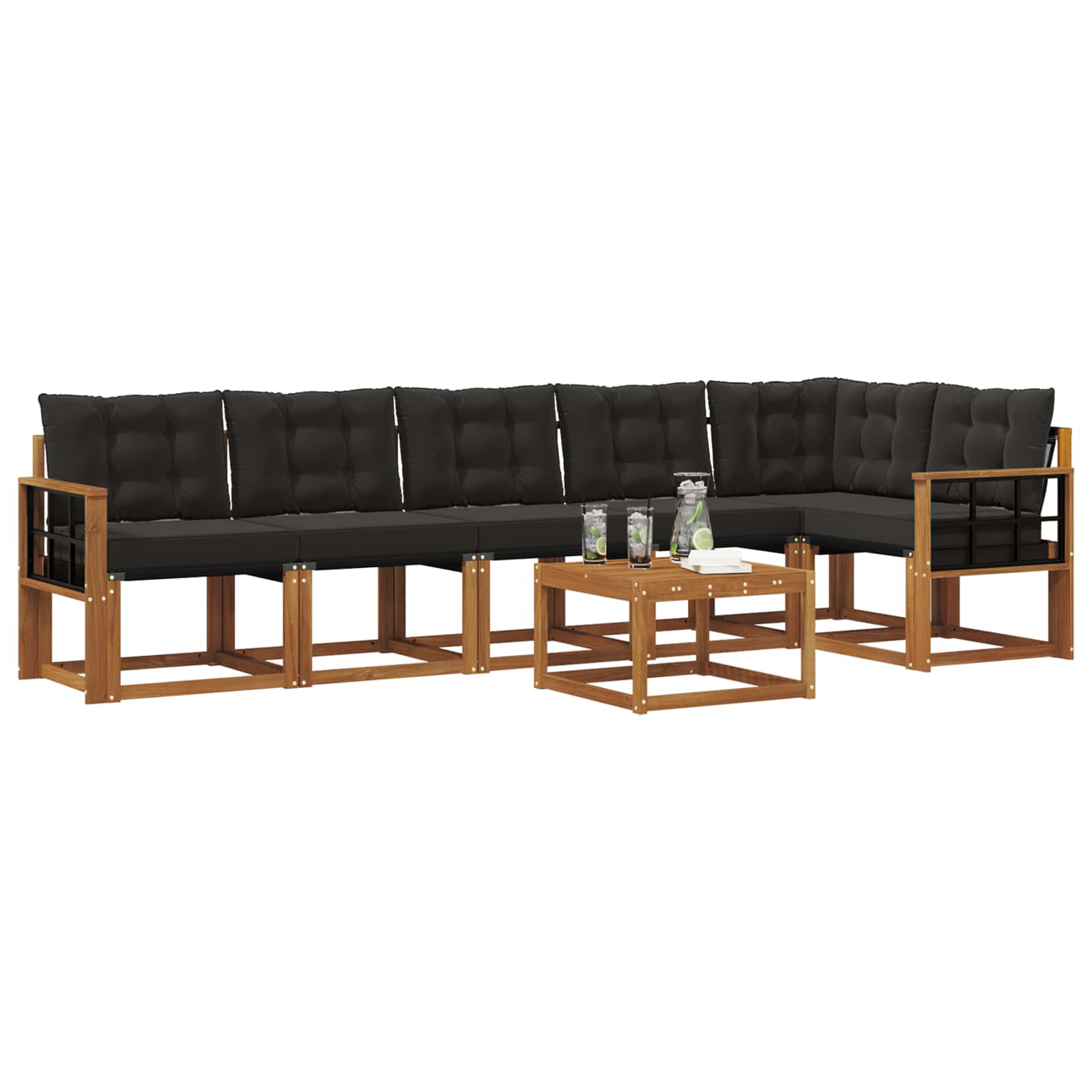 Set vanjskih sofa s jastukom 7 pcs Prirodna i crna